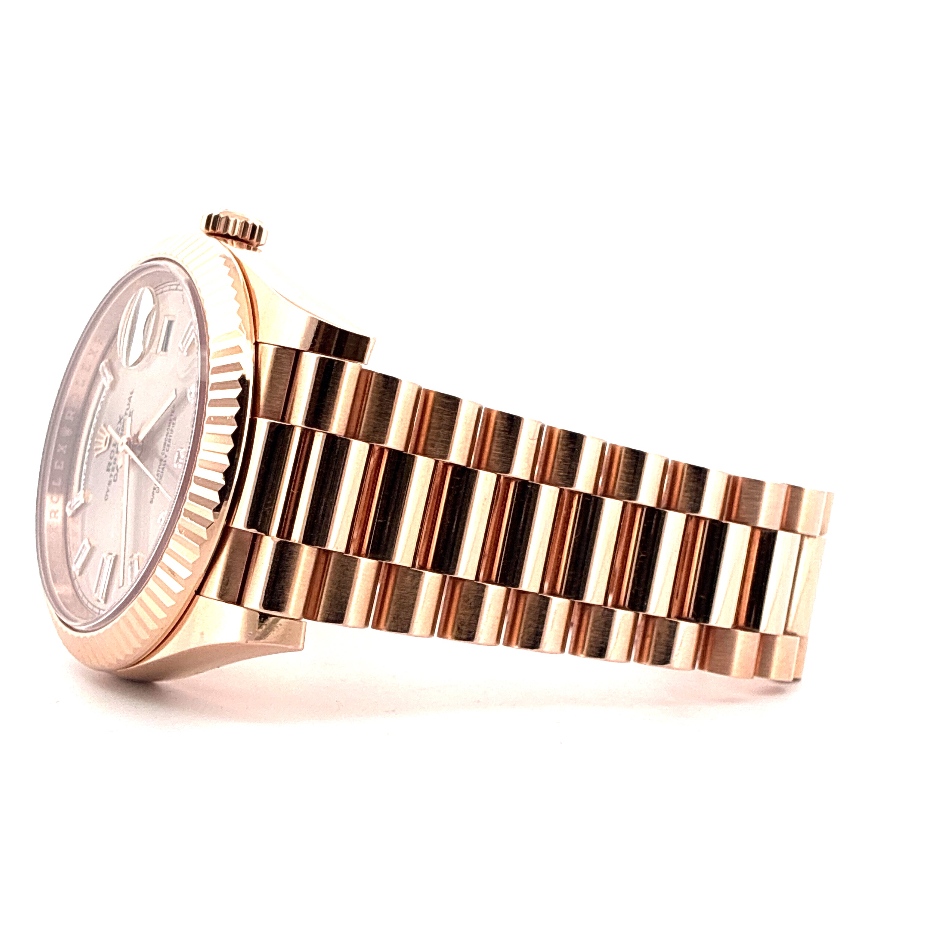 Day-Date 40 / Roségold / Rolex Service 2025 / Invoice / Baguette Factory Set / Pink Dial / Full-Set 2021