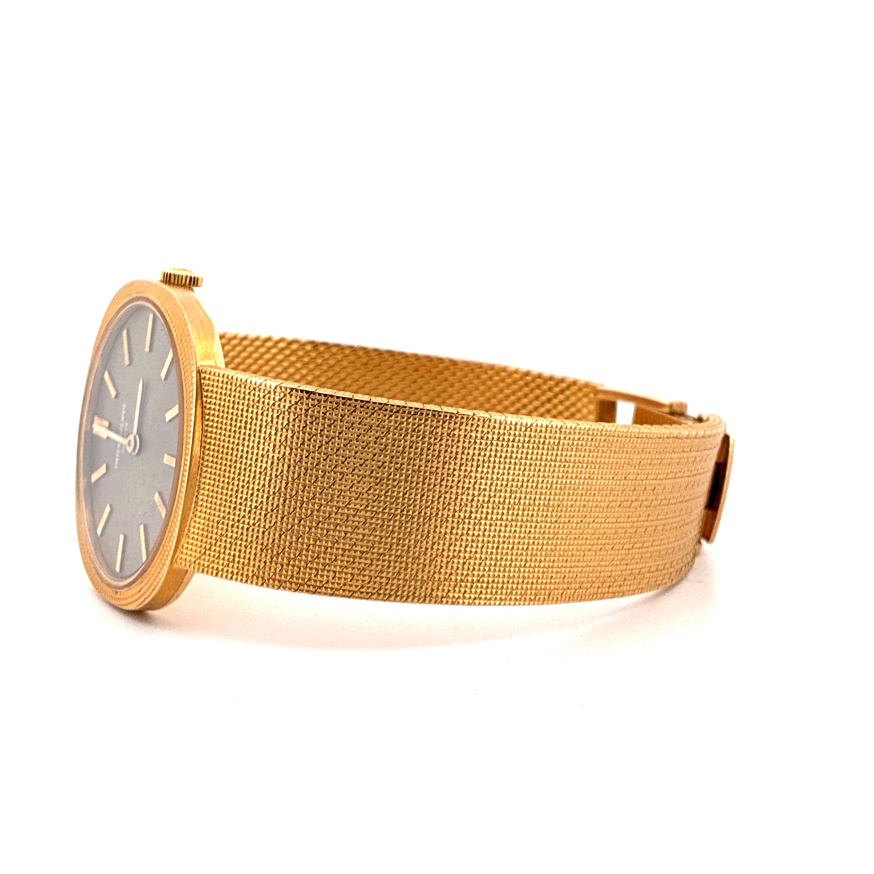 Patek Philippe Ellipse d'Or Vintage Gelbgold mit grauem Zifferblatt und Mesh-Armband