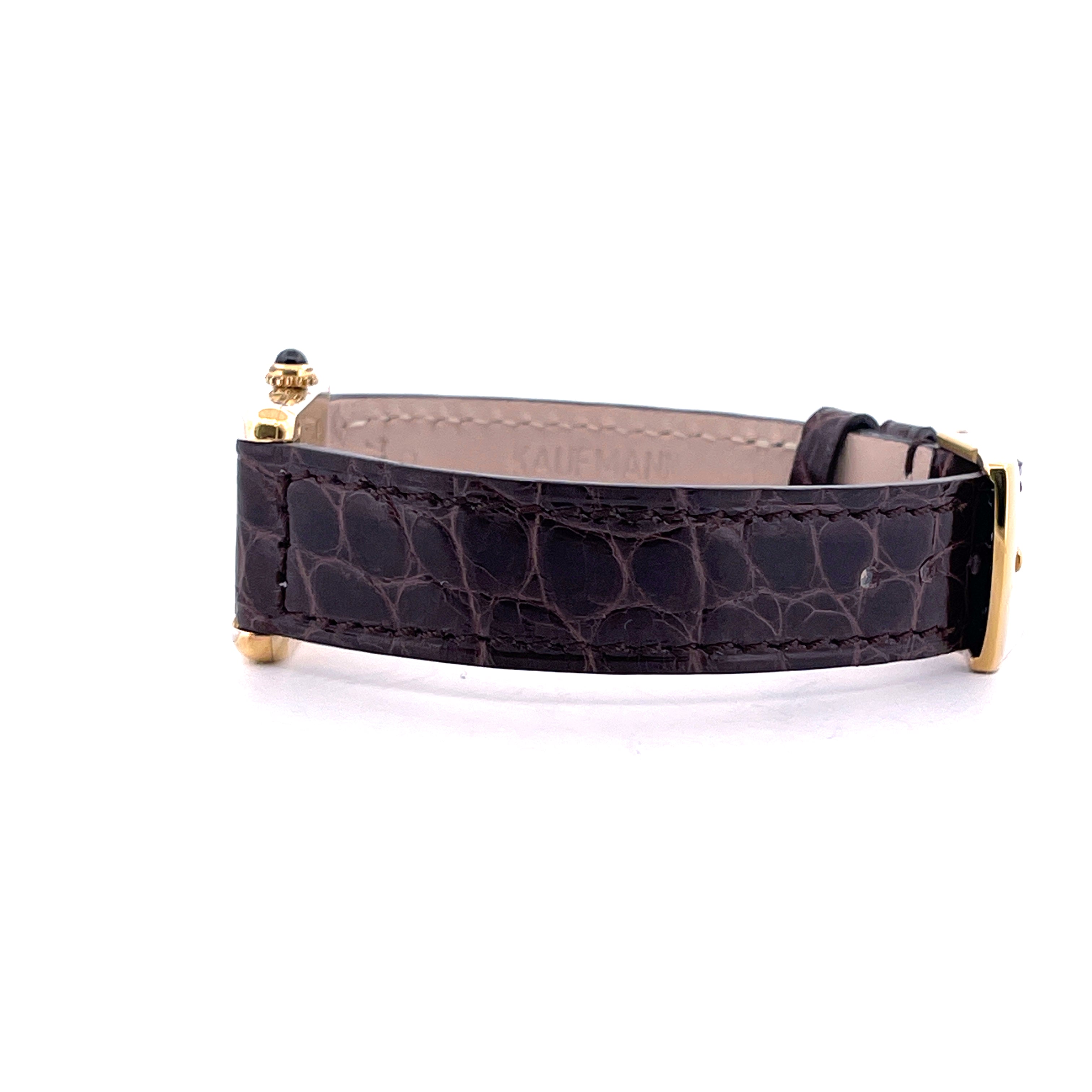 Cartier Tank Vermeil Ref. 5057001 mit braunem Kroko-Lederarmband und goldenen Applikationen