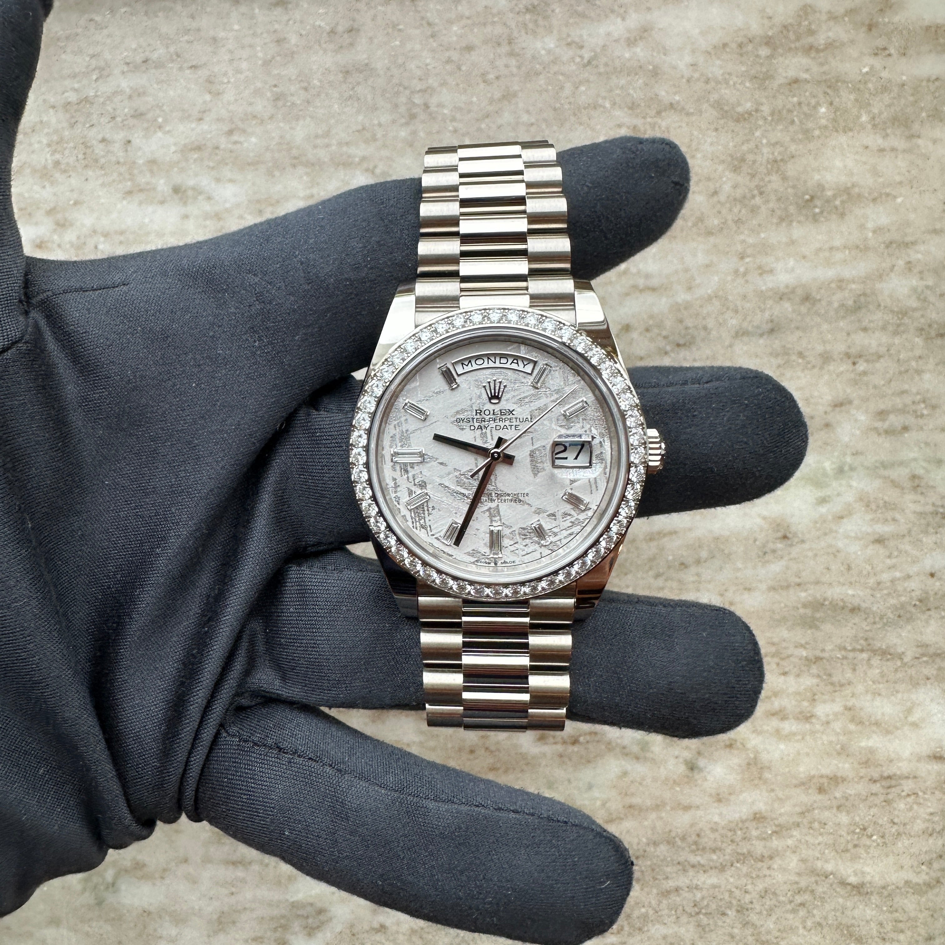 Rolex - Day-Date 40 Whitegold Meteorite Baguette Dial Diamonds / Box & Paper / Unworn / 2025 - [product_sku]