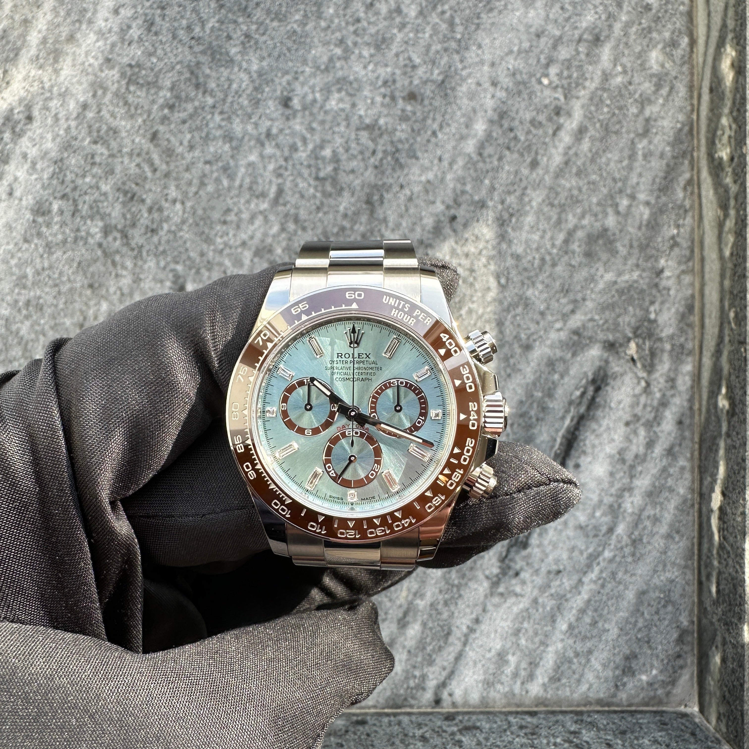 Rolex - Daytona Platinum Baguette Diamonds Ice Blue / perfect Condition / Full Set / 2024 - [product_sku]