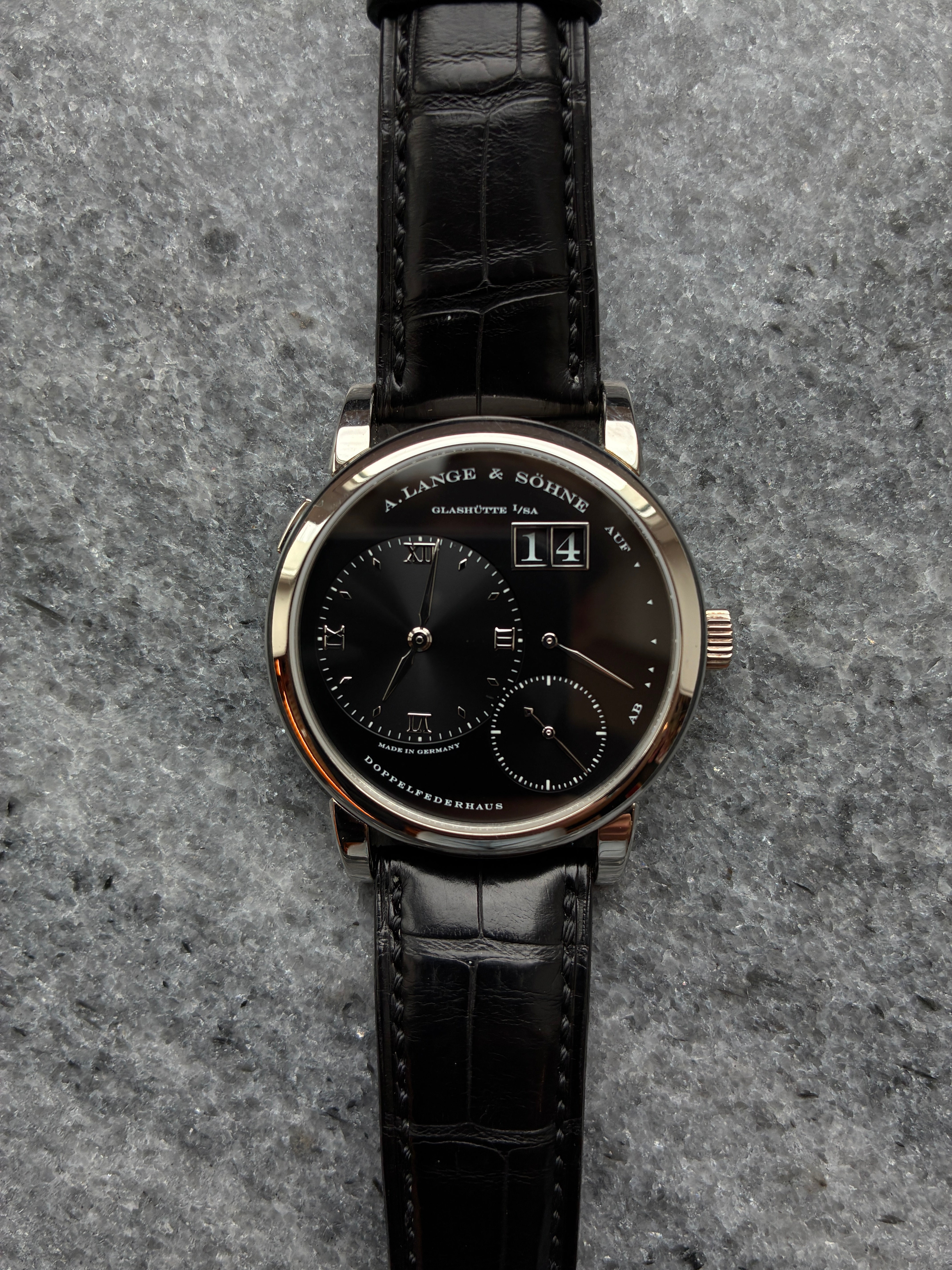 Lange 1 / Very good Condt. / Black dial / Platinum / Box