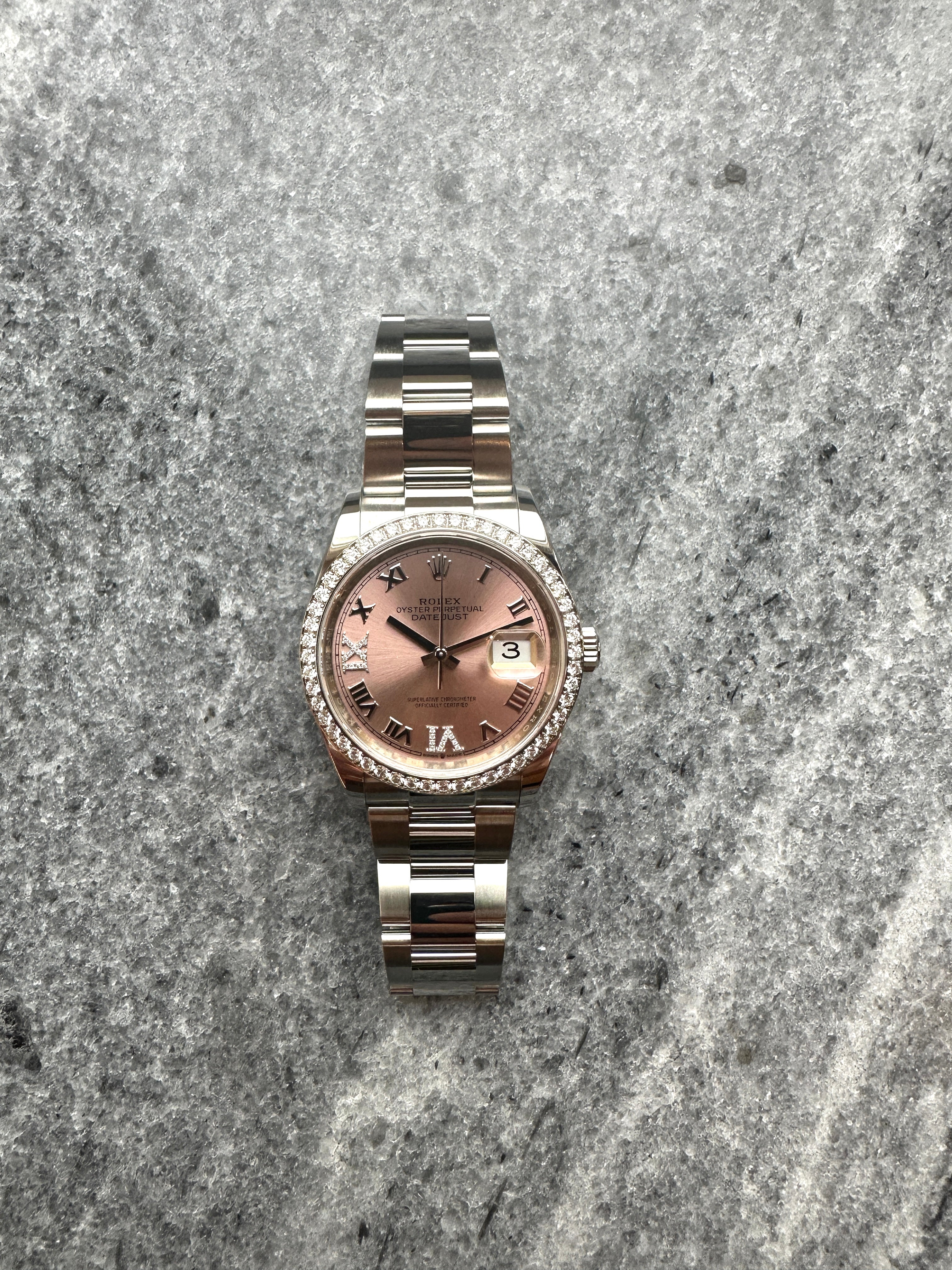 Datejust 36 Pink Dial and Diamonds / Box and Paper / 2020