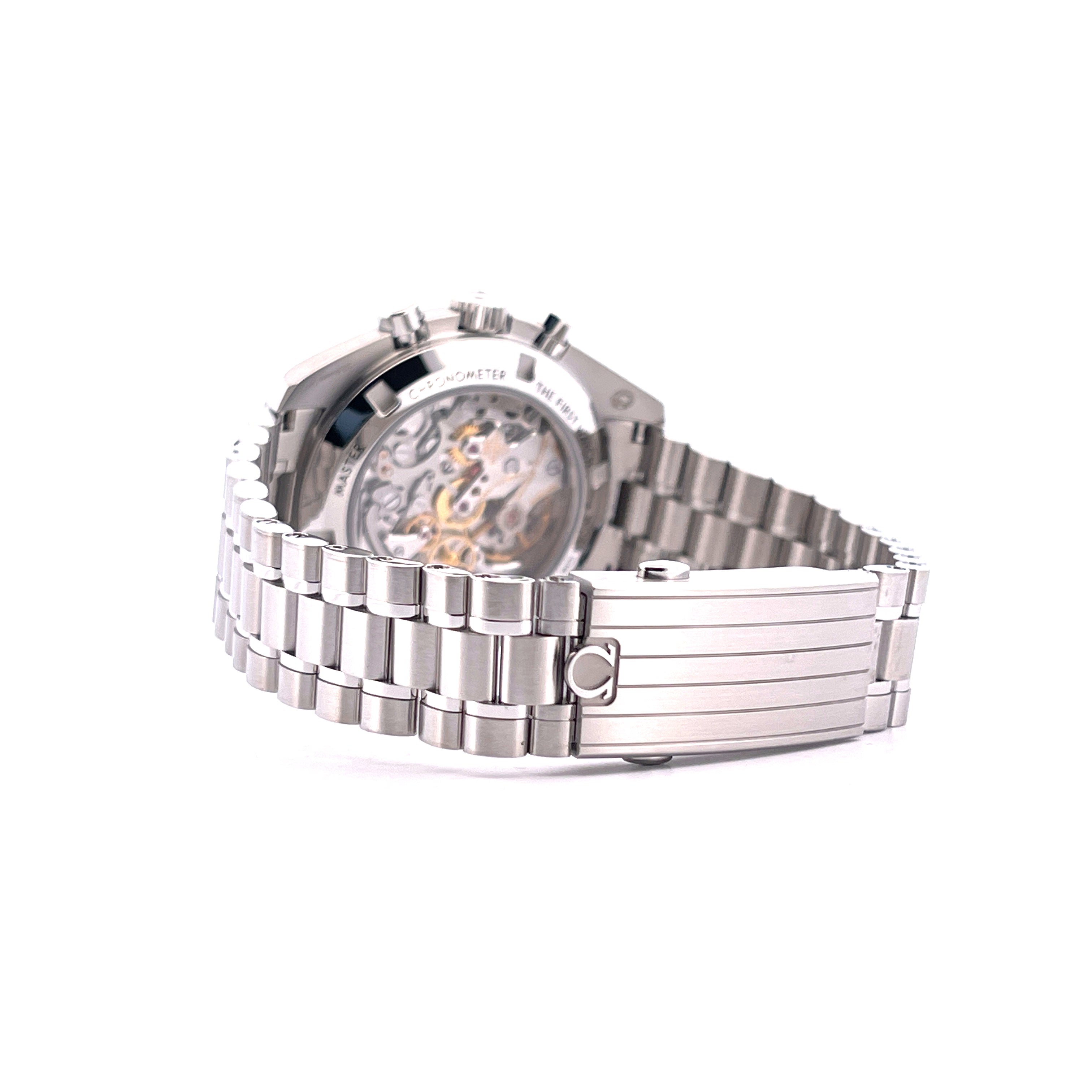 Omega Speedmaster Professional Moonwatch, Edelstahl, Rückseite mit Sichtboden und Automatikwerk