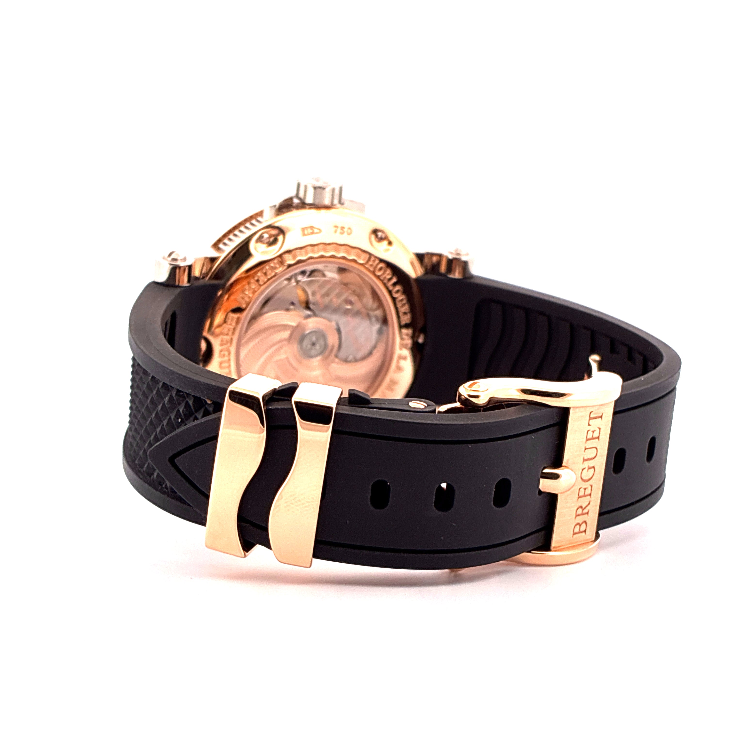 Breguet Big Date Marine Roségold mit schwarzem Kautschukband und Faltschließe