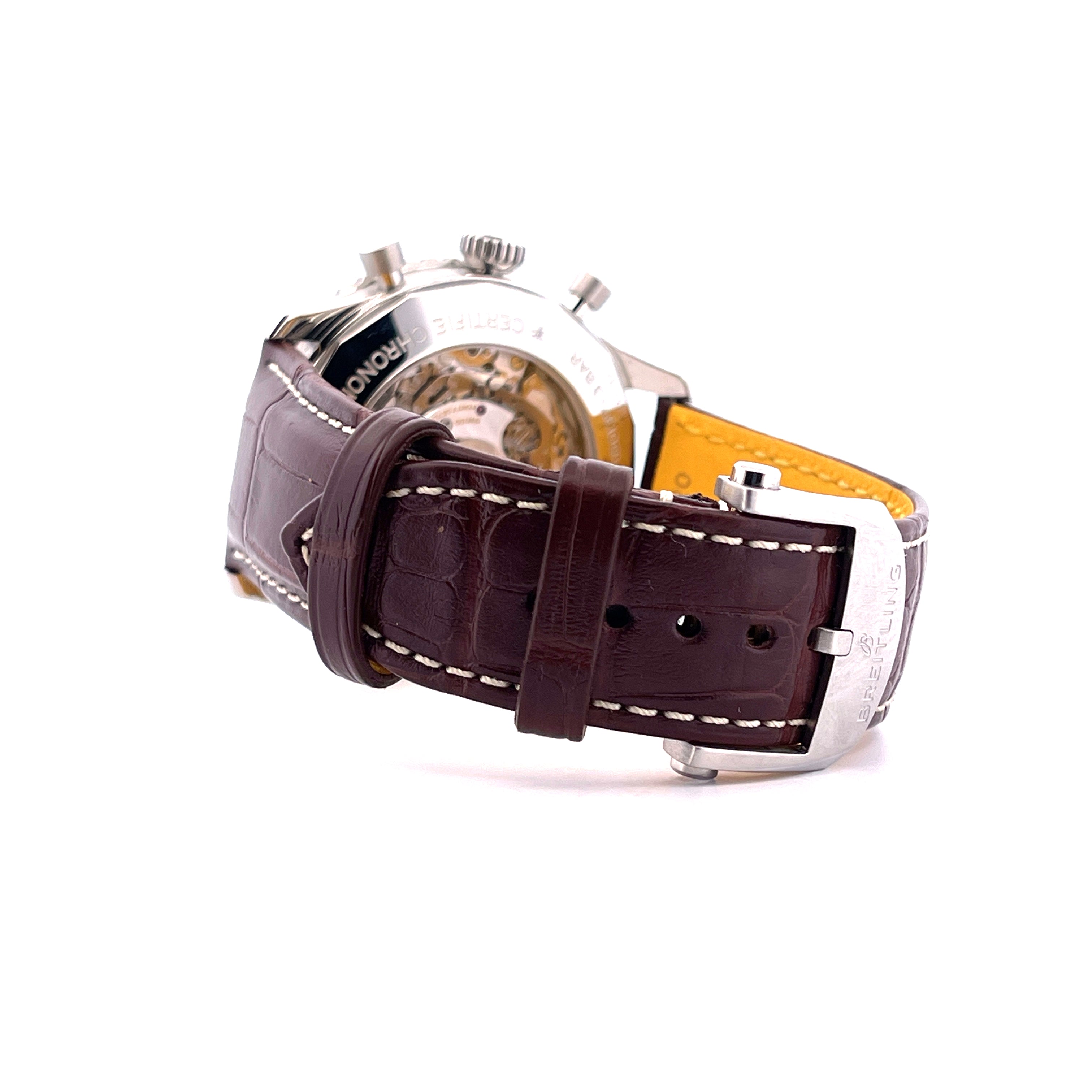 Breitling Navitimer B01 Chronograph mit dunkelbraunem Kroko-Lederarmband und Dornschließe