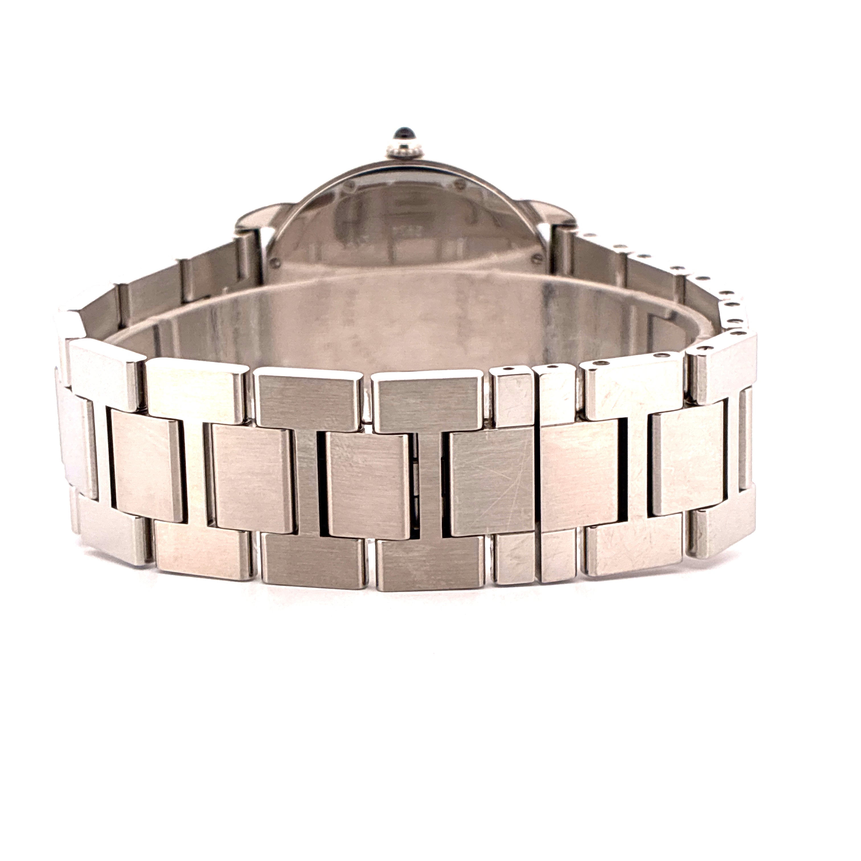 Cartier Ronde Solo de Cartier Quarz Edelstahlarmband Rückansicht mit dunkelrotem Stein