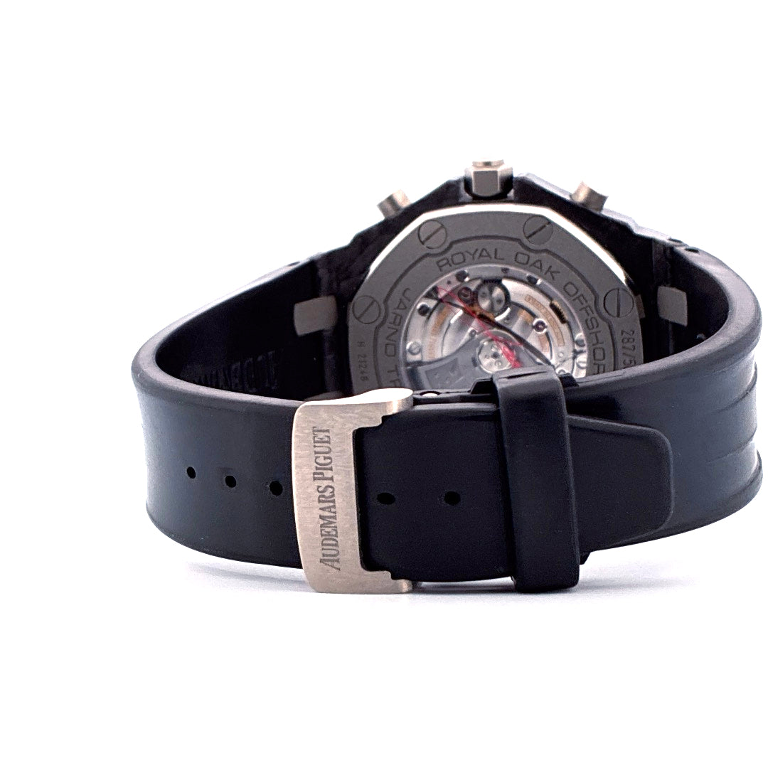 Audemars Piguet Royal Oak Offshore Rückseite mit Sichtboden und schwarzem Armband