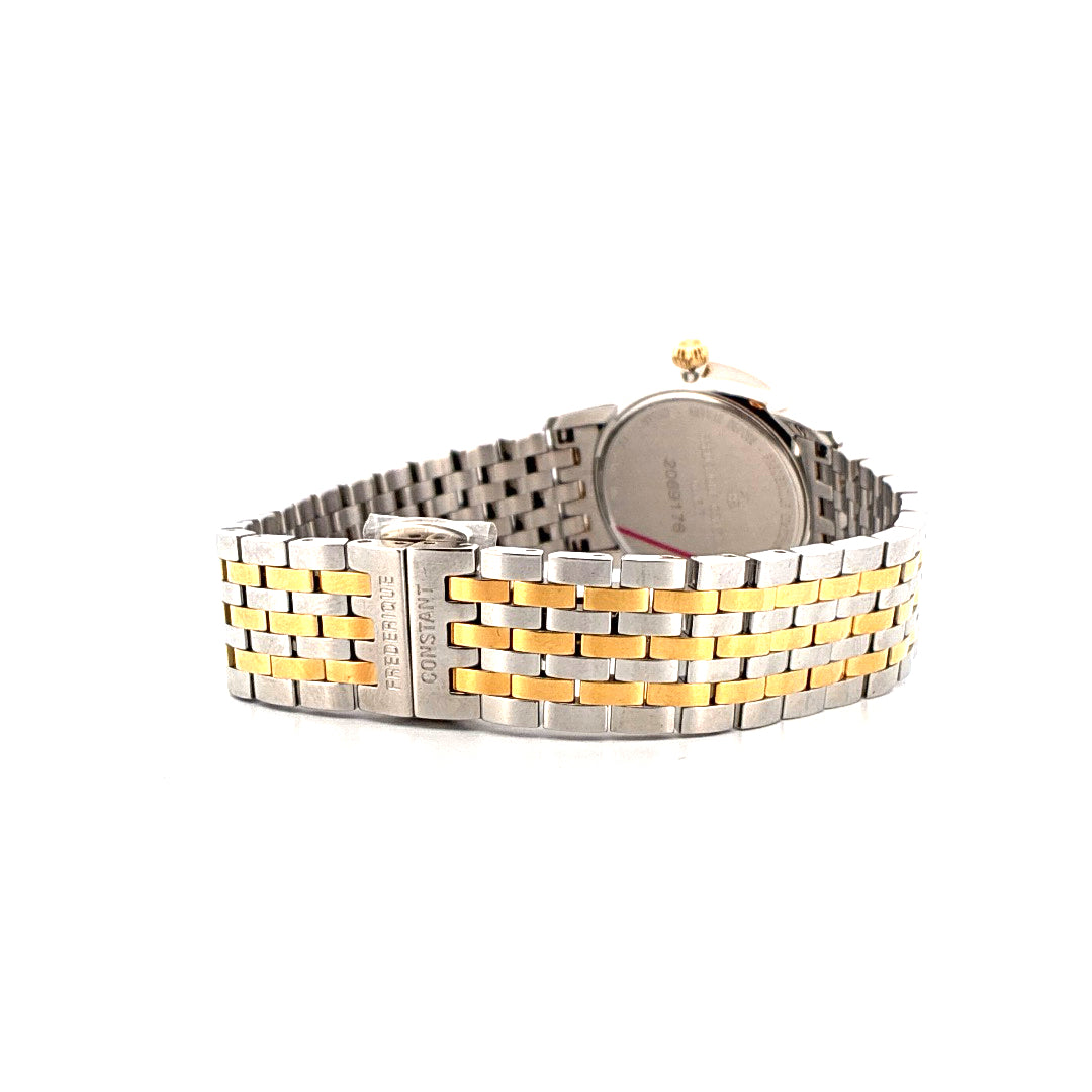 Frederique Constant Ladies Slimline Mid Size aus Edelstahl mit Bicolor-Armband in Seitenansicht