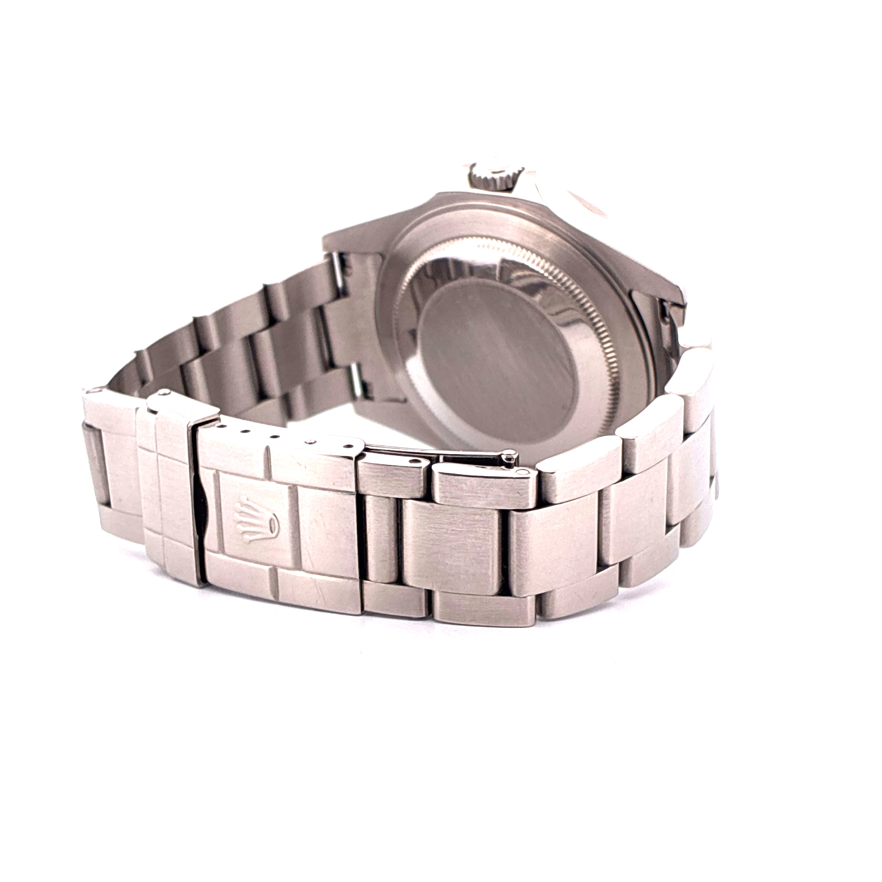 Rolex Explorer II Stahl Armband und Gehäuserückseite auf weißem Hintergrund