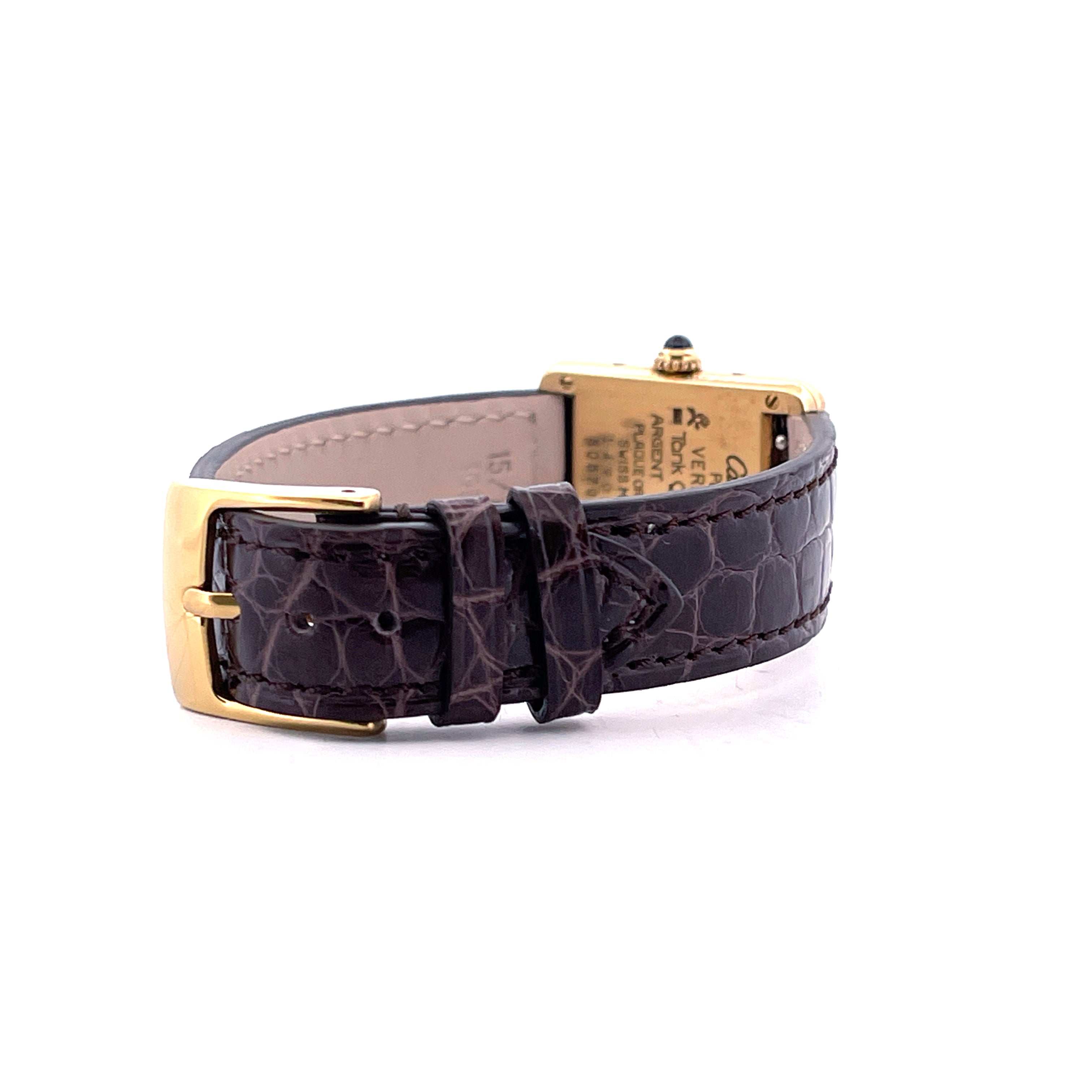 Cartier Tank Vermeil Ref. 5057001 Silver Gold mit braunem Kroko-Armband und goldener Schließe