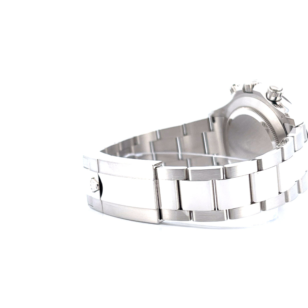 Rolex Daytona Platinum Ice Ref. 116506 Seitenansicht mit Platinarmband auf weißem Hintergrund