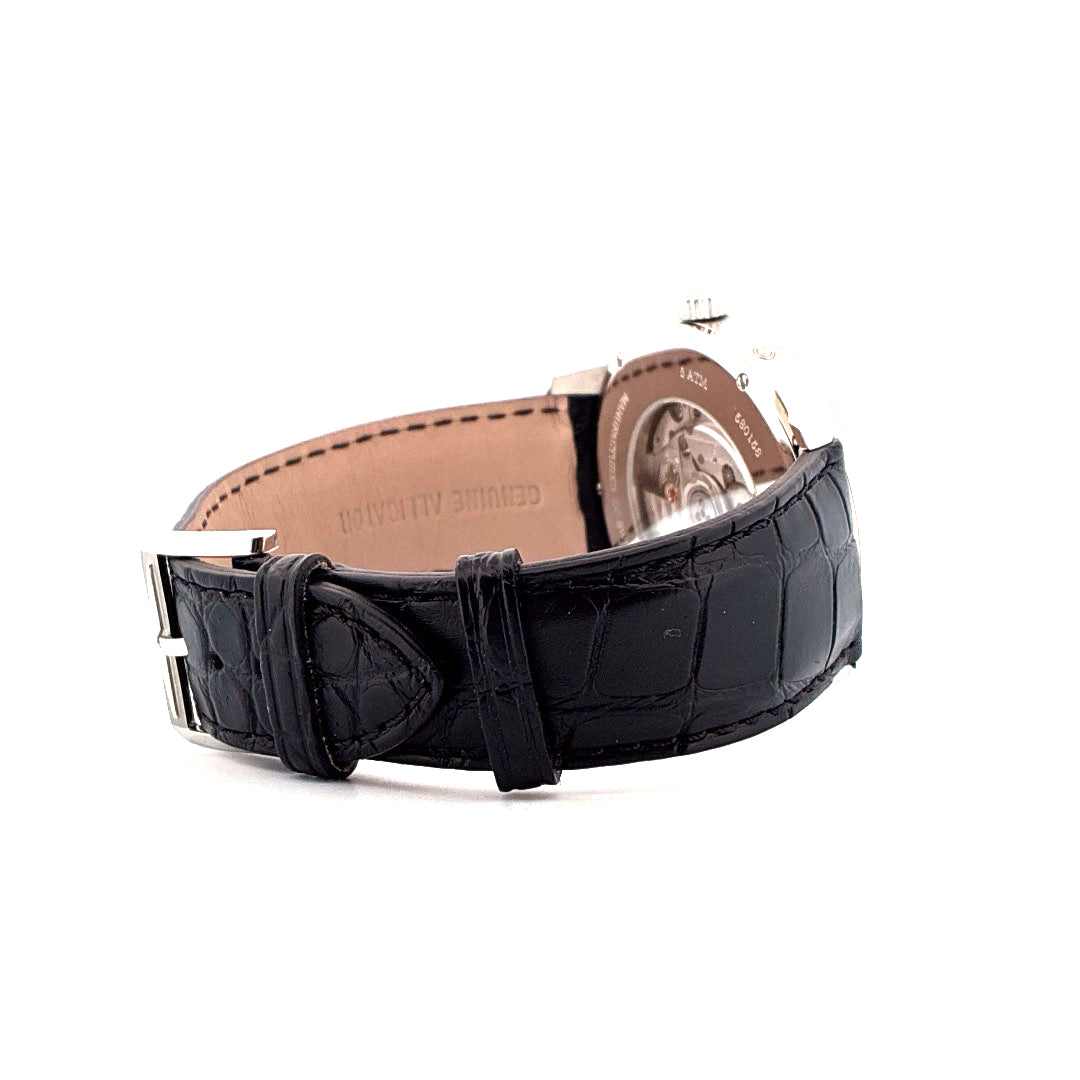 Vulcain 50s Presidents Moonphase am schwarzen Alligatorlederarmband mit silberner Schließe