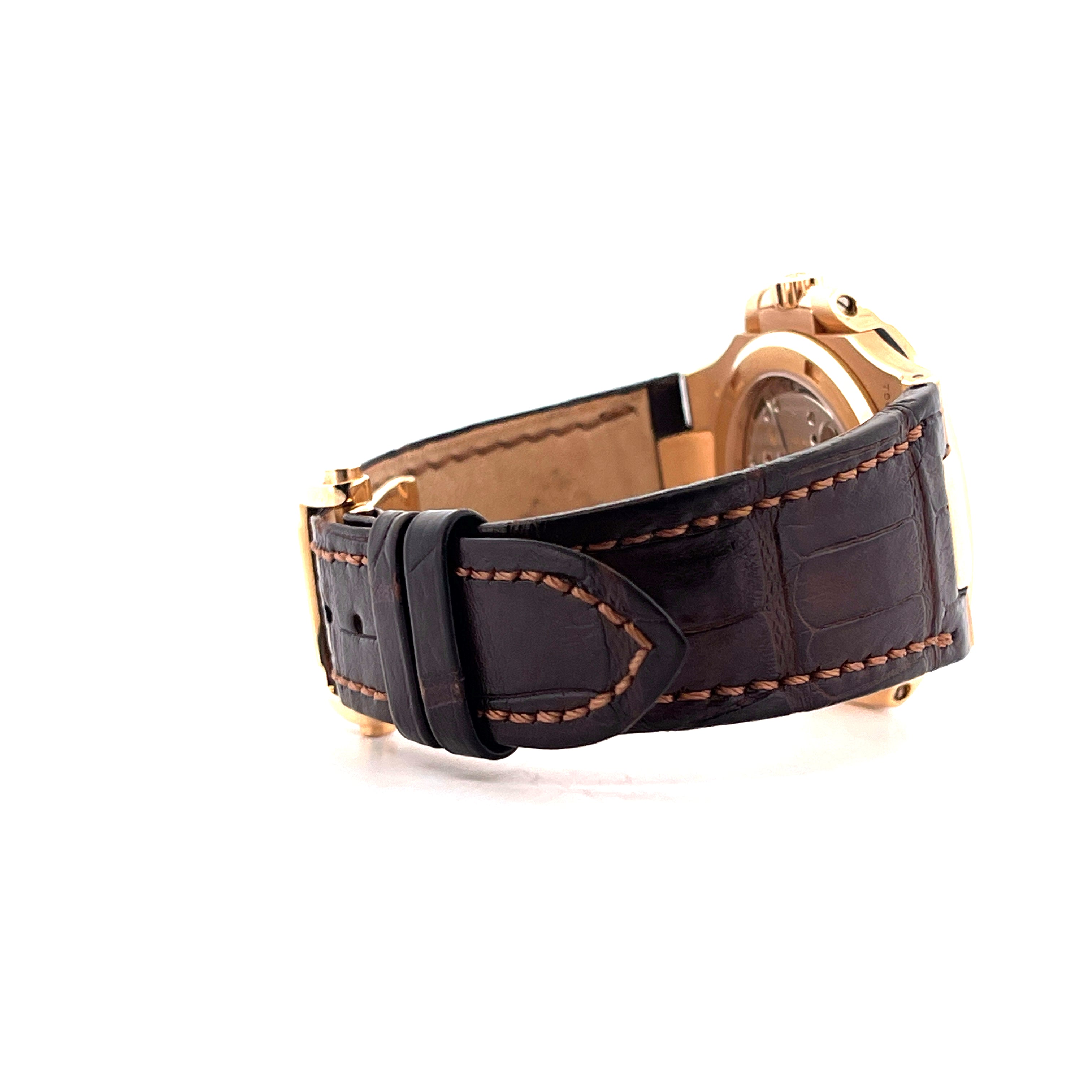 Patek Philippe Nautilus 5711R-001 roségoldfarbenes Gehäuse und braunes Kroko-Lederarmband mit Naht