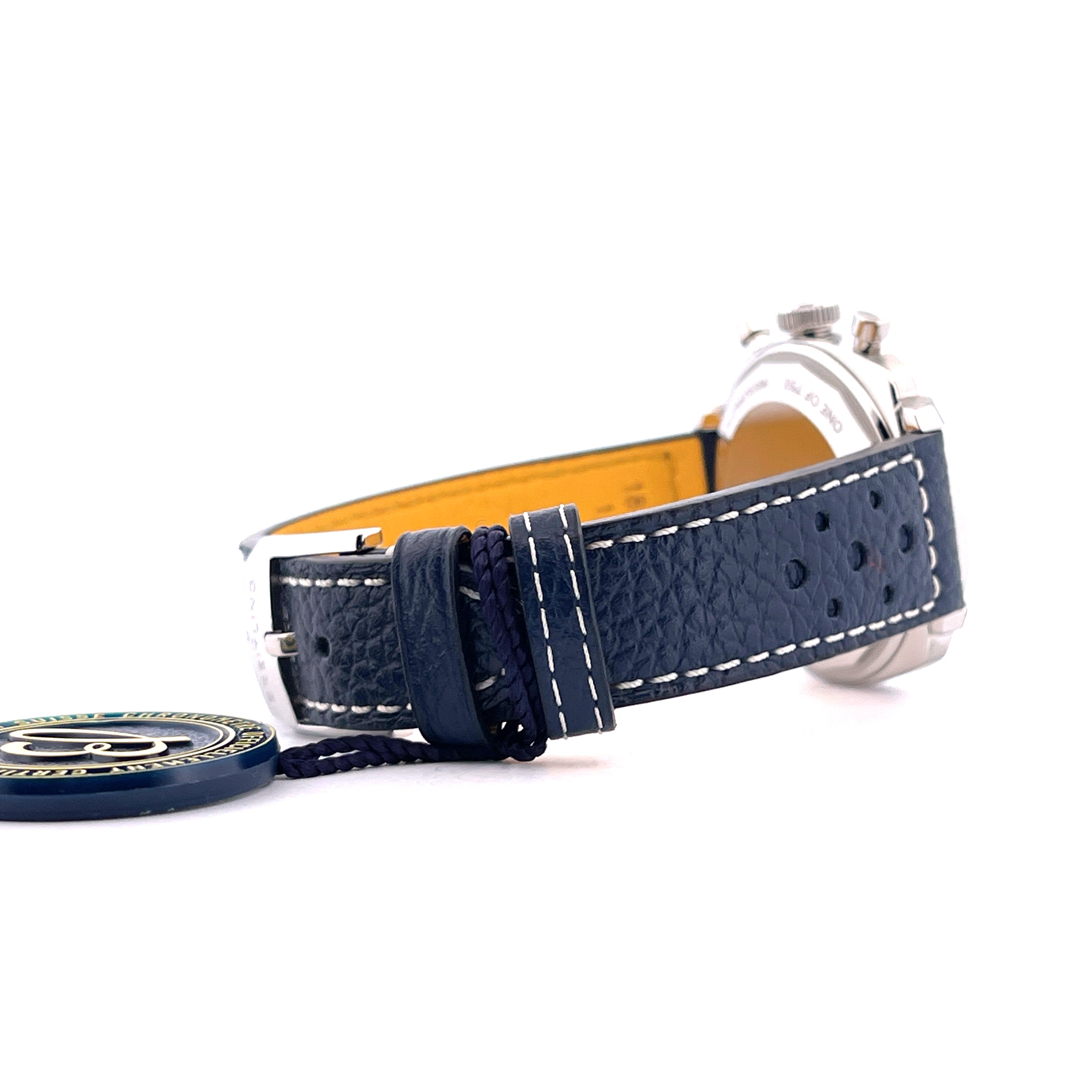 Breitling Top Time B01 Martini Racing AB0177 mit dunkelblauem Lederarmband und weißer Naht