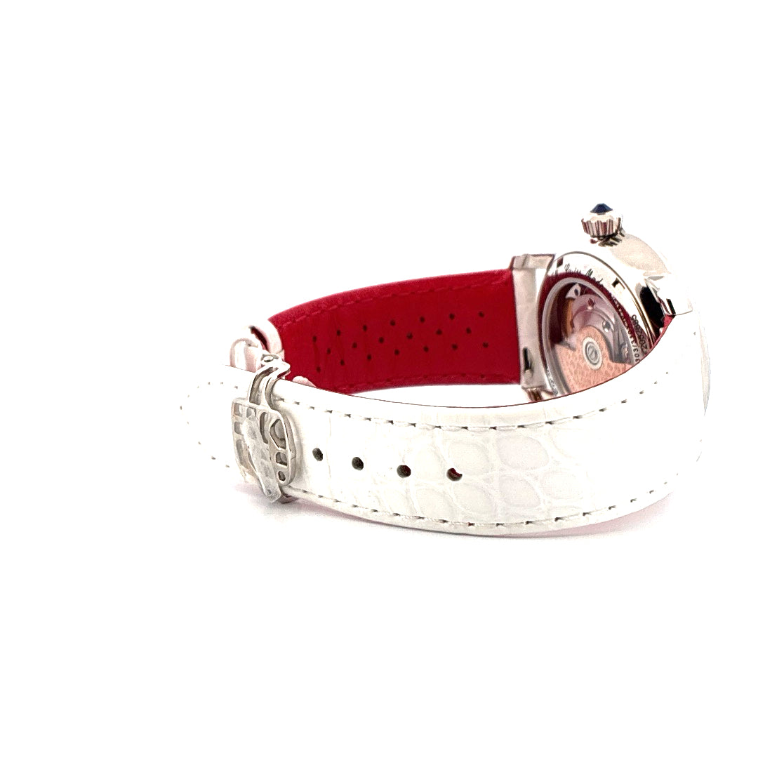 Frederique Constant Ladies Automatic Double Heart Beat 34mm mit weißem Kroko-Armband und rotem Innenfutter