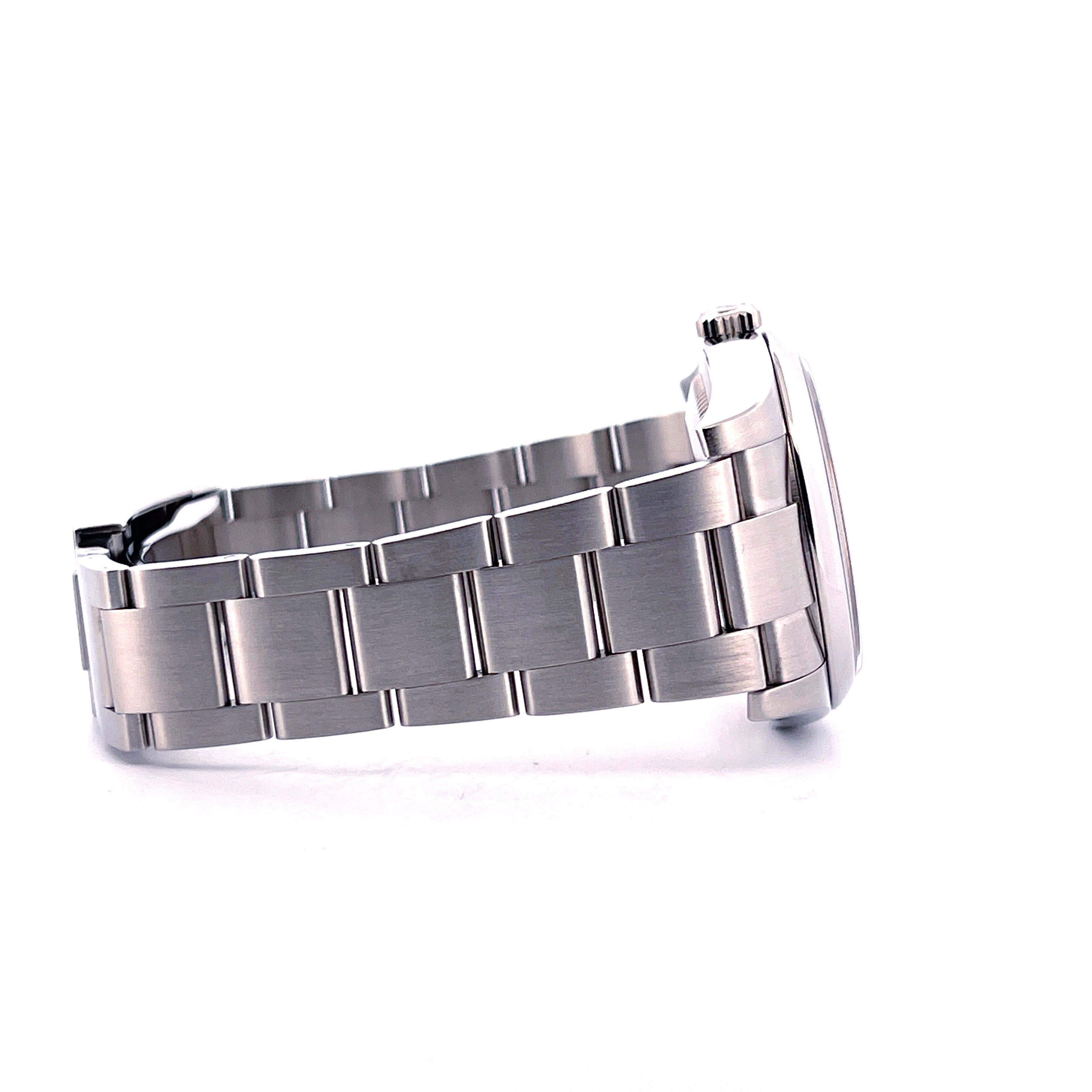 Rolex Oyster Perpetual 36 mm Stahl Automatik Uhr im Profil mit gebürstetem Stahlarmband
