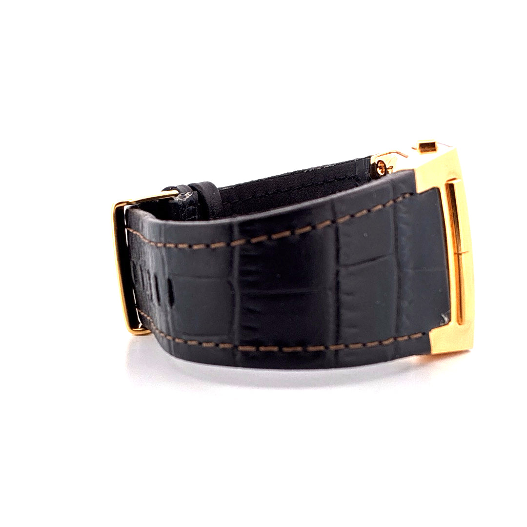 Junghans Mega 1000 Funkuhr Limited Edition mit schwarzem Kroko-Lederarmband und goldenem Gehäuse
