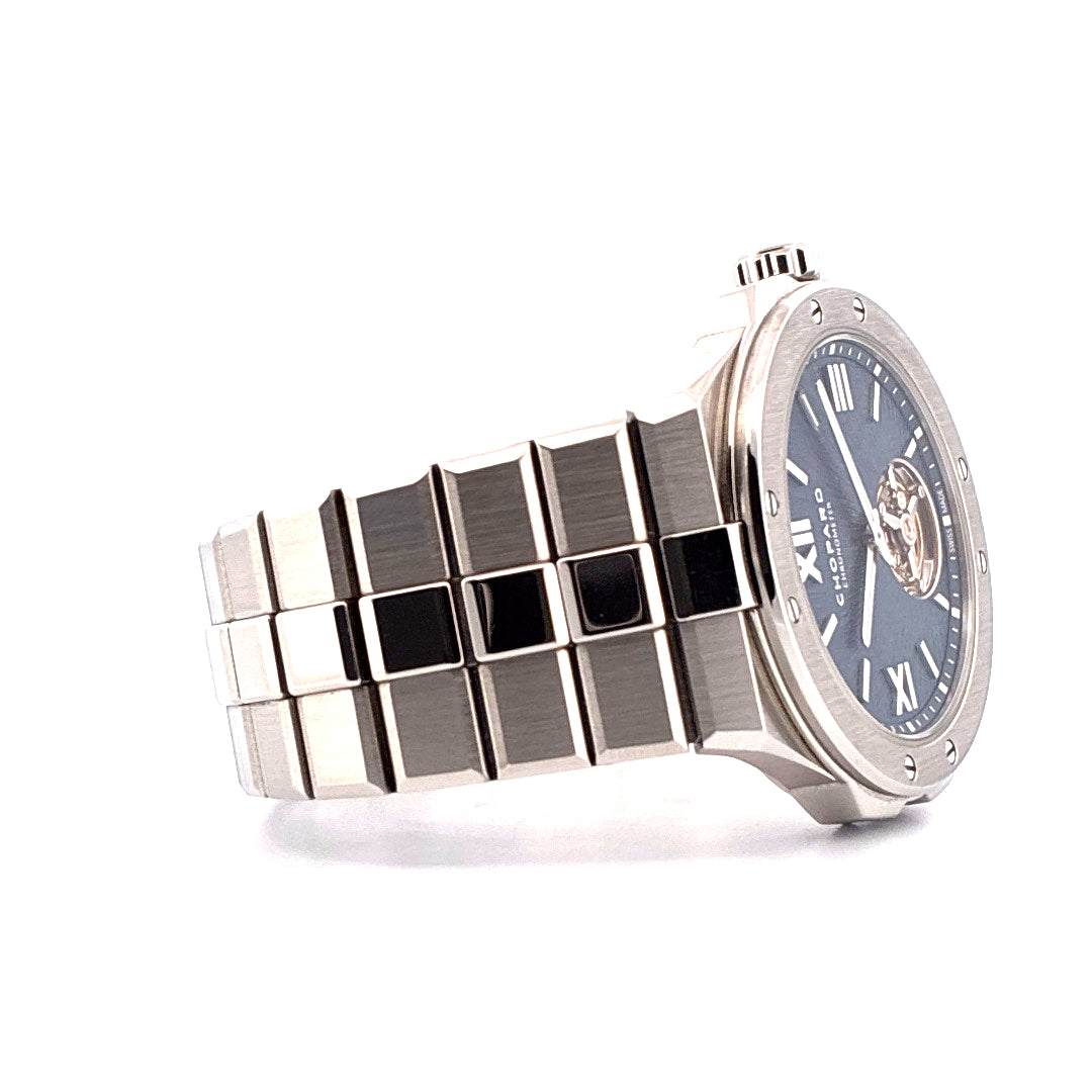 Chopard Alpine Eagle Flying Tourbillon im Profil, Stahlgehäuse, blaues Zifferblatt, Gliederarmband
