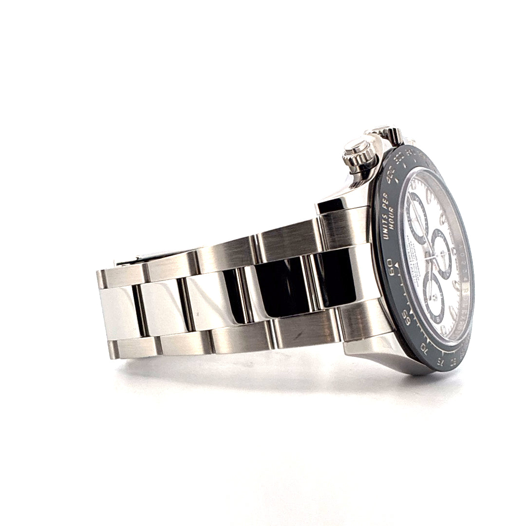 Rolex Daytona Panda-Dial aus Edelstahl mit Automatikwerk, Seitenansicht, im sehr guten Zustand