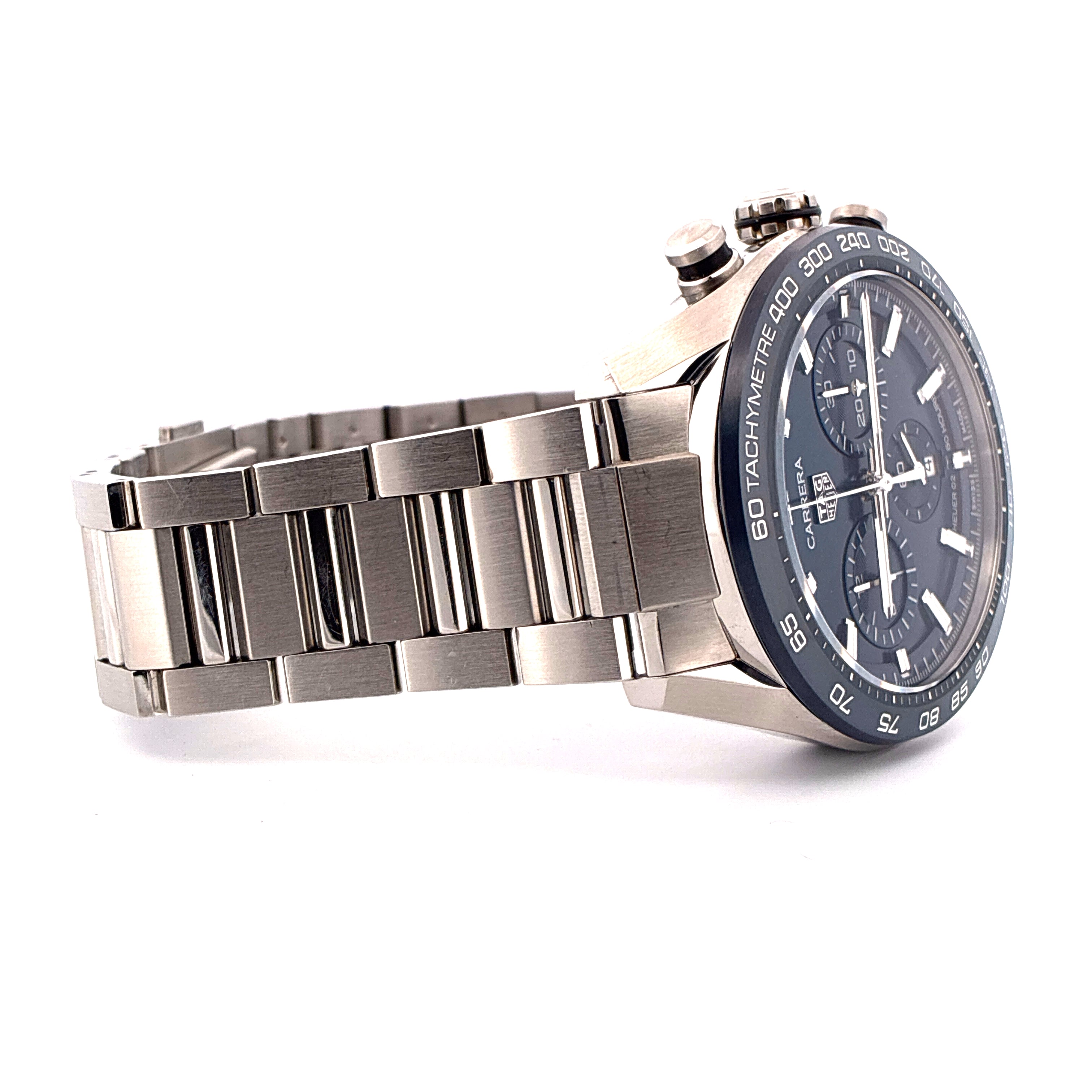 Tag Heuer Carrera Chronograph Stahl mit blauem Zifferblatt und Edelstahlband