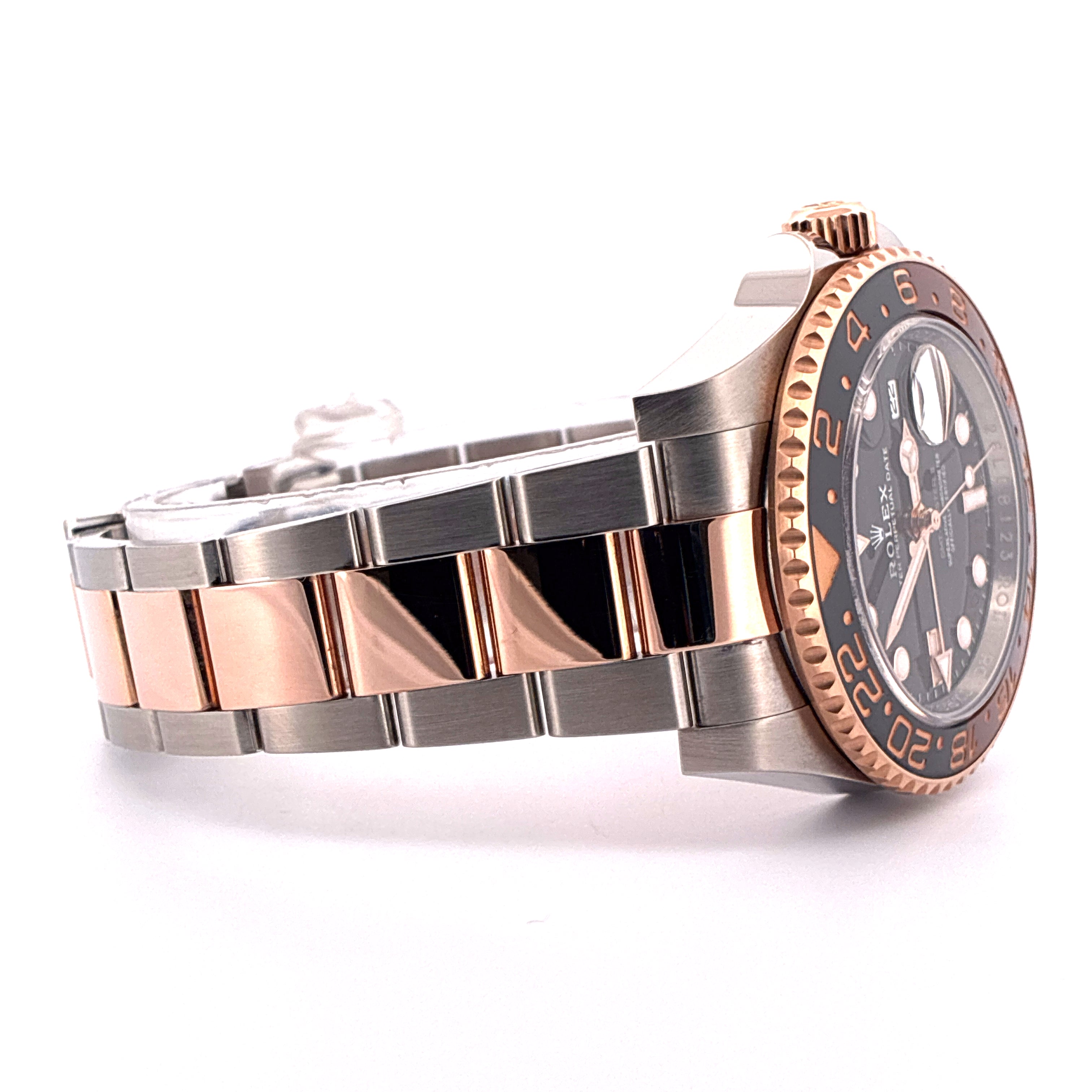 Rolex GMT-Master II "Rootbeer" Automatik 40 mm, bicolor Stahl/Everose Gold, schwarzes Zifferblatt, Seitenansicht