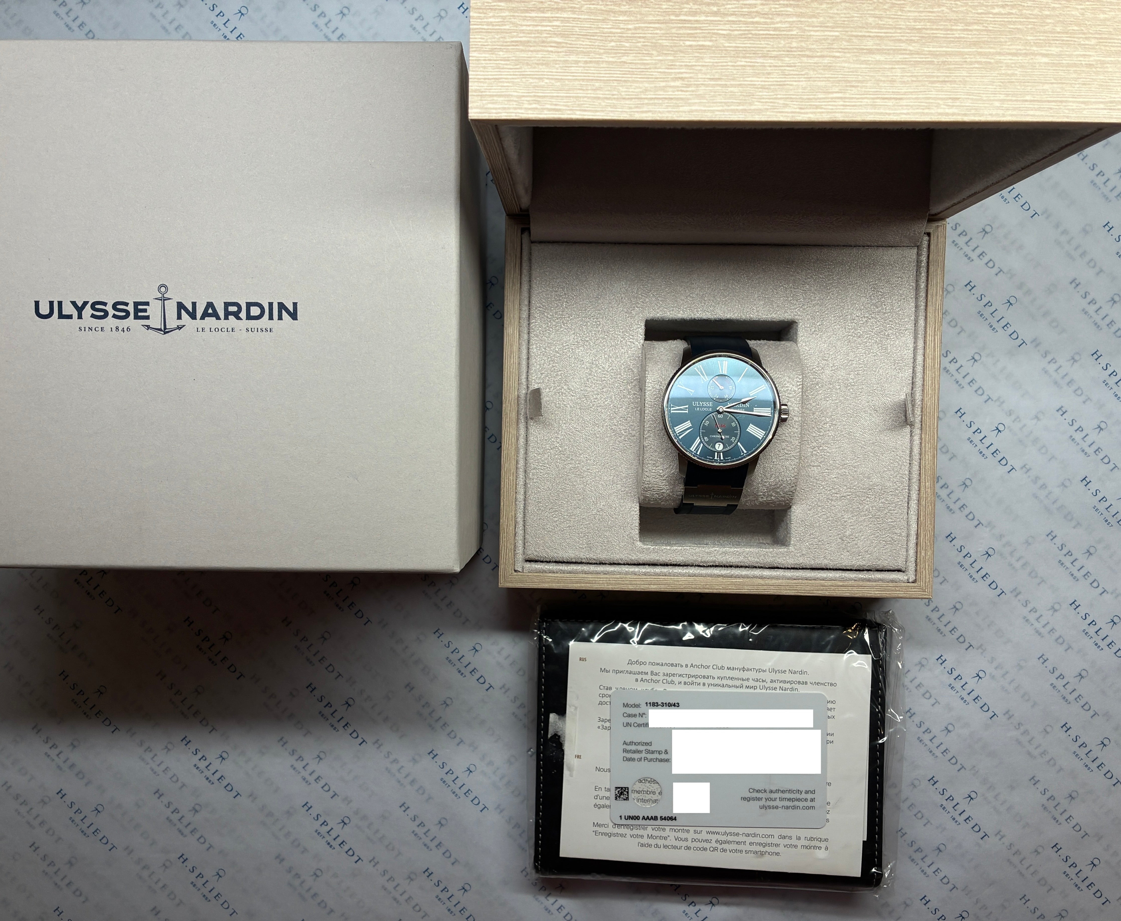 Ulysse Nardin Marine Torpilleur Stahl mit Kautschukband im Holzdisplay mit Box und Papieren