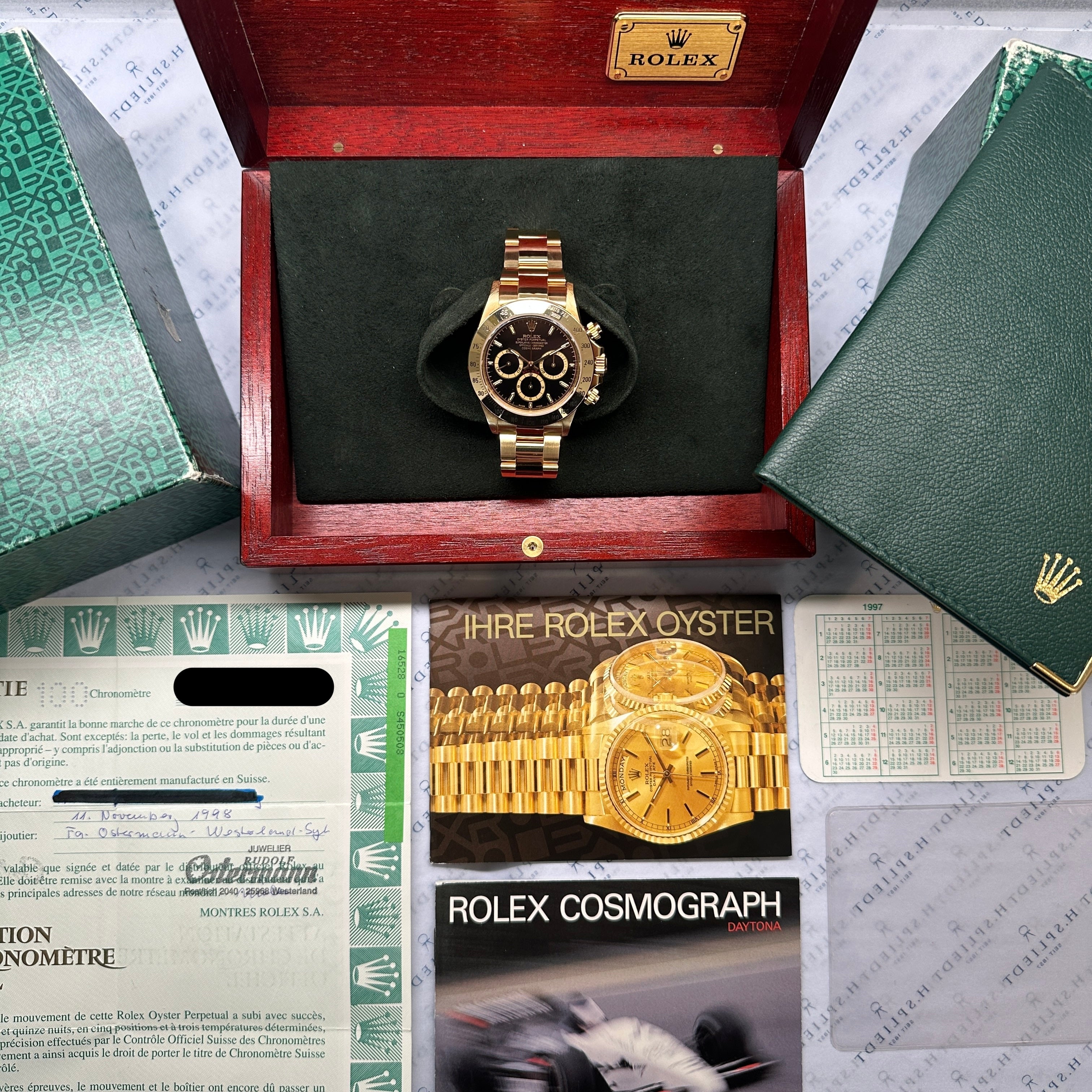 Rolex - Daytona Yellowgold 18 kt Ref.16528 Black Dial / Premium Set / very good Condition / LC100 / 1998 - [product_sku]