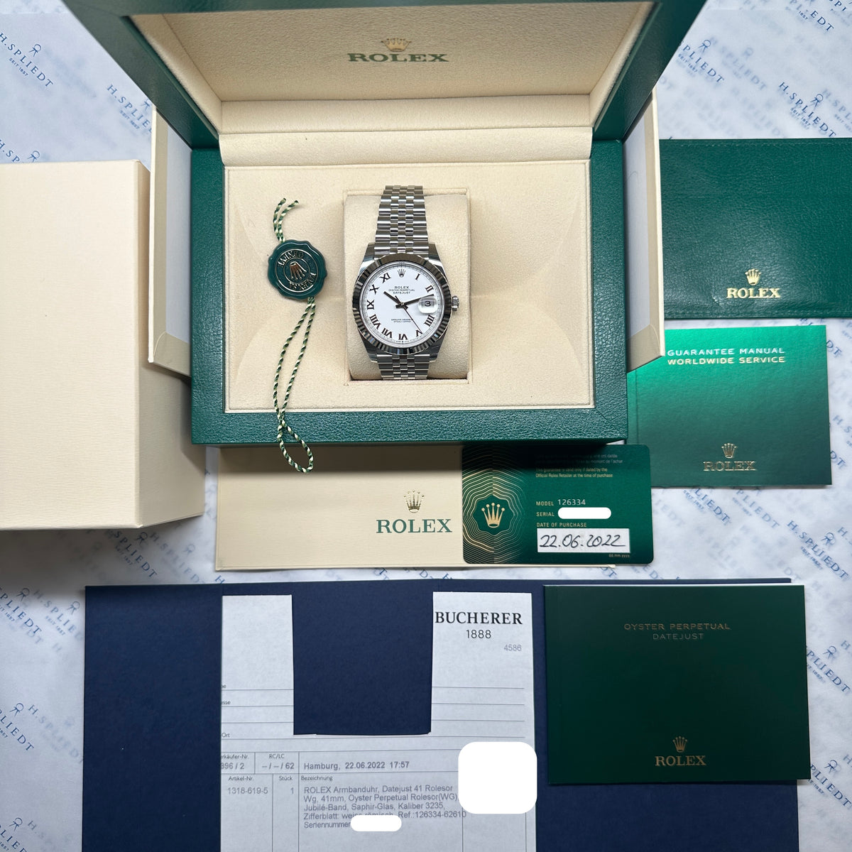 Datejust 41 White Dial Roman / Jubilee / Full Set + Invocie / Unworn / 2022