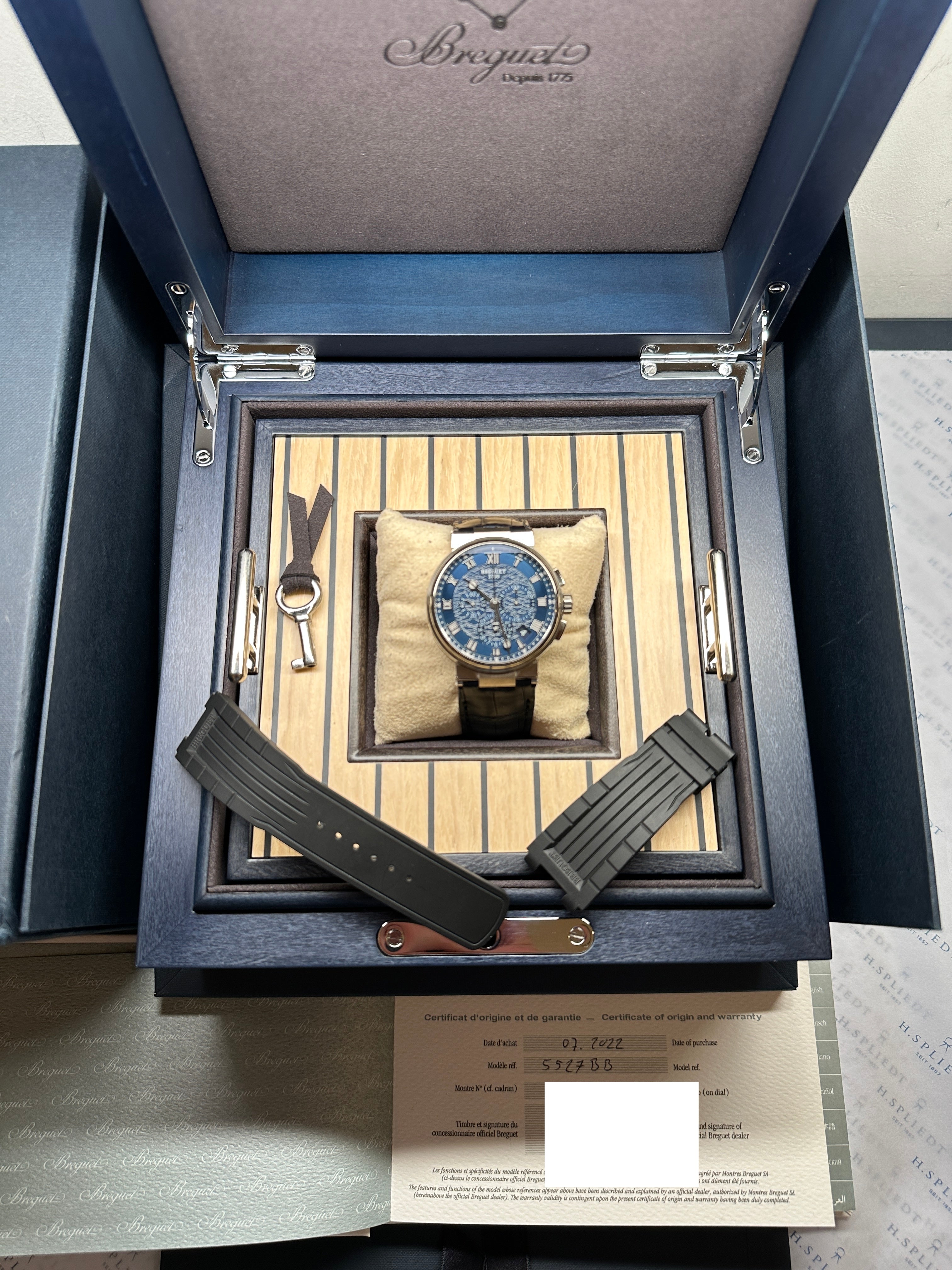 Breguet Marine 5527BB in OVP mit Bedienungsanleitung und Ersatzband