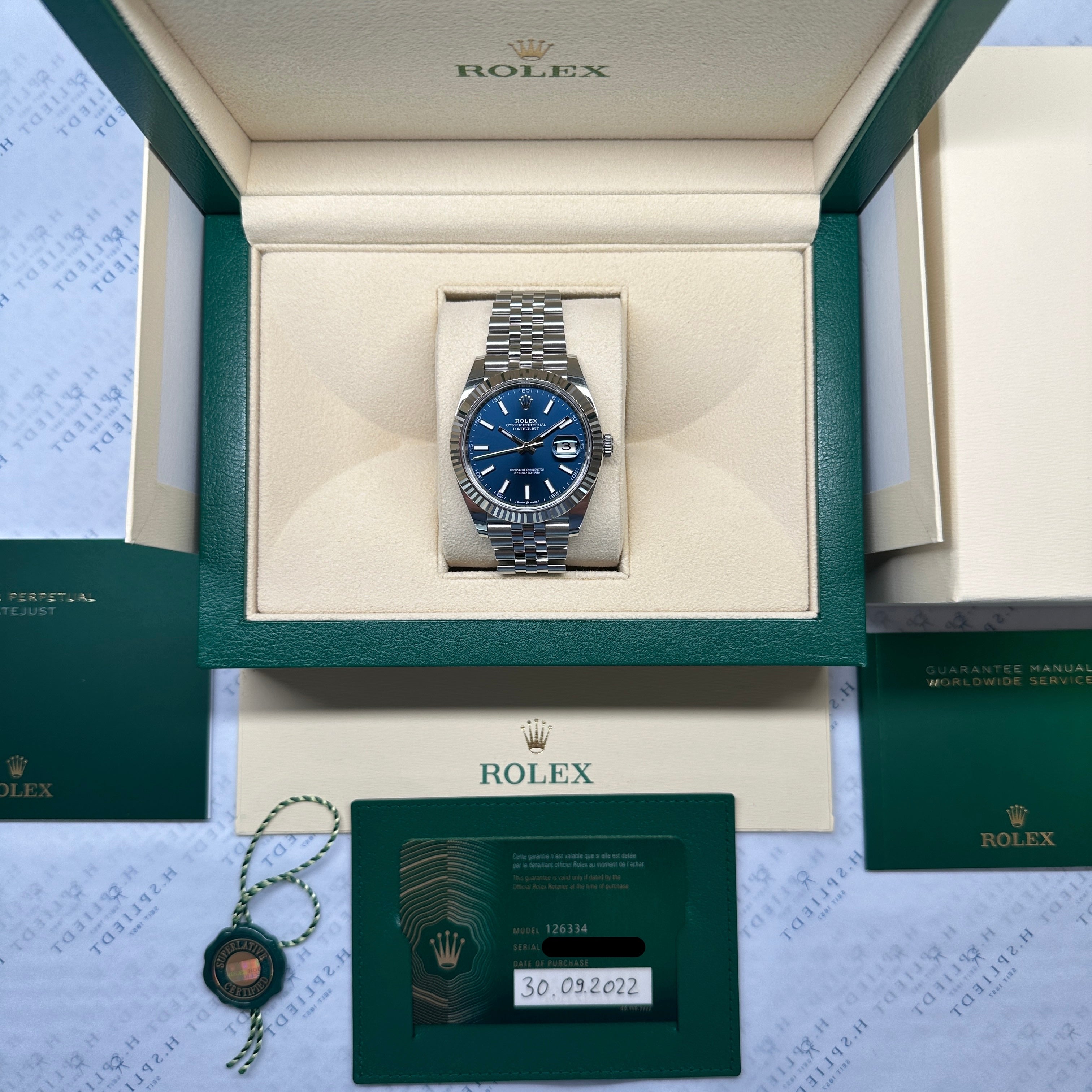 Datejust 41 Blue Dial Jubilee Whitegold Bezel / Box and Papers / 126334 / Very Good Condition / 2022