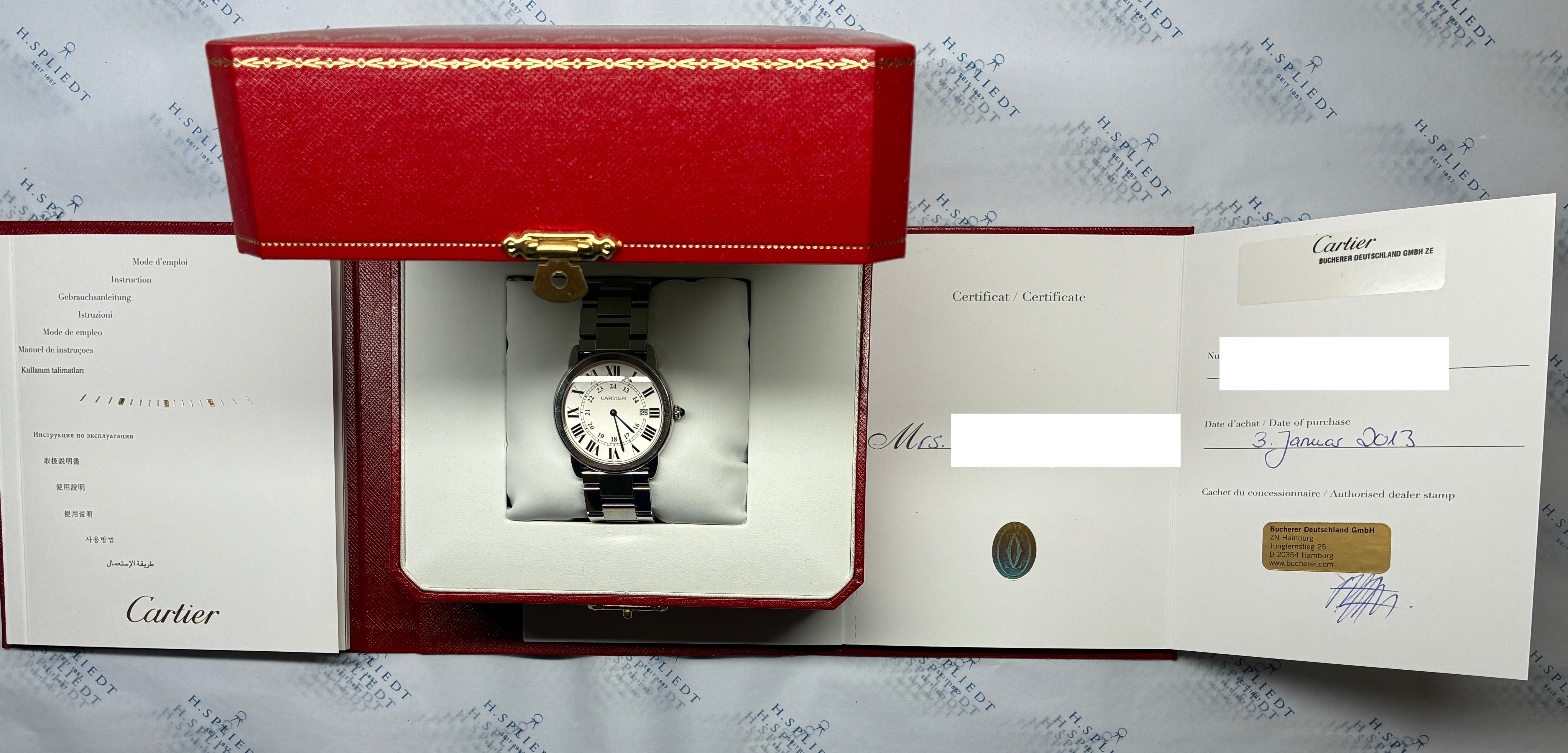 Cartier Ronde Solo Automatik mit Edelstahlgehäuse und weißem Zifferblatt im Full-Set