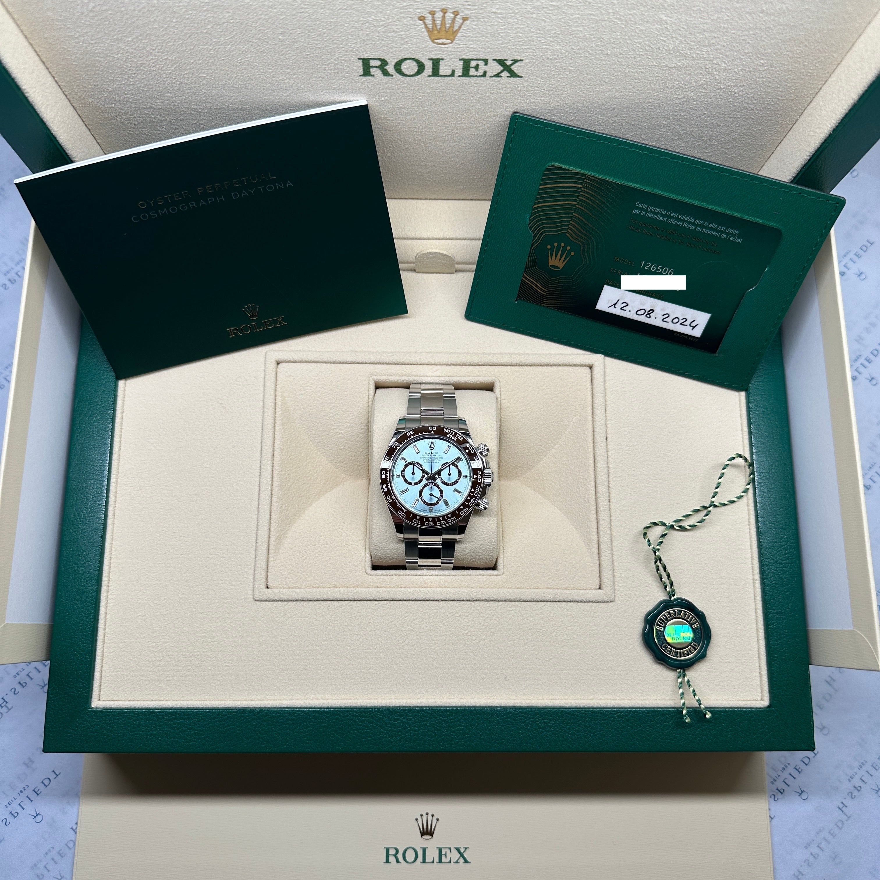 Rolex - Daytona Platinum Baguette Diamonds Ice Blue / perfect Condition / Full Set / 2024 - [product_sku]