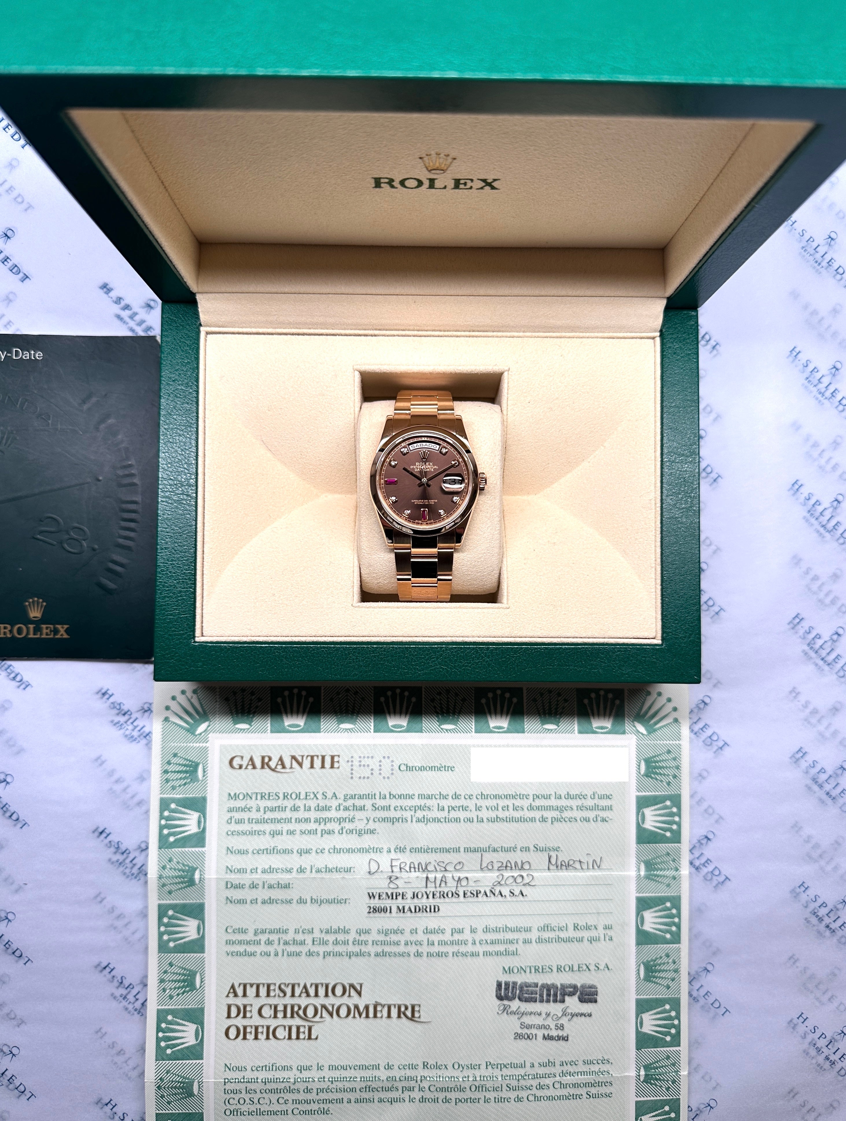 Day-Date 36 Ruby Roségold Chocolate dial (Full-Set) -2002-
