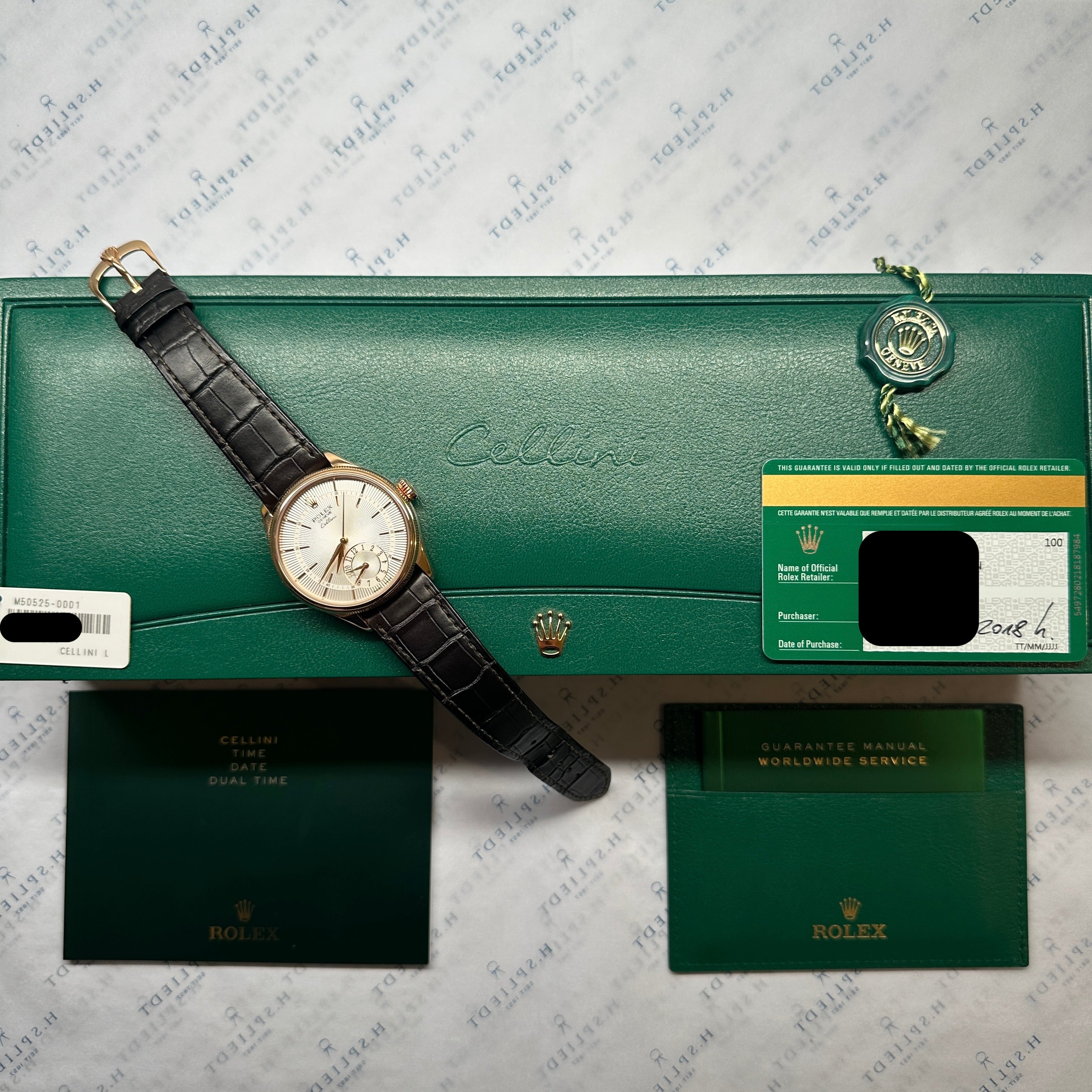 Rolex - Cellini Dual Time Roségold 50525 / Full Set / LC100 / Silver Dial / 2018 - [product_sku]