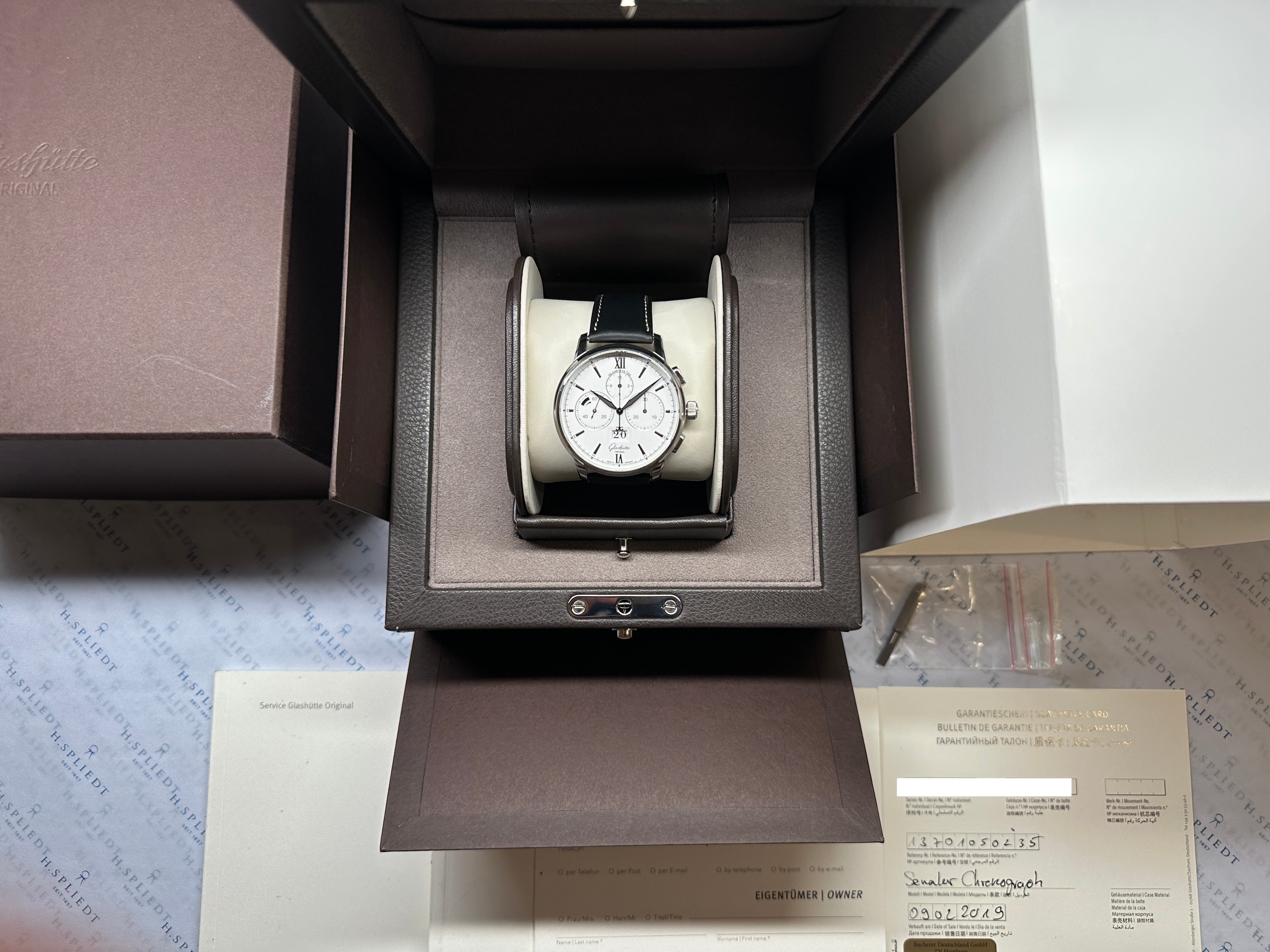 Glashütte Original Senator Flyback Chronograph in Box, mit Papieren und neuem Armband