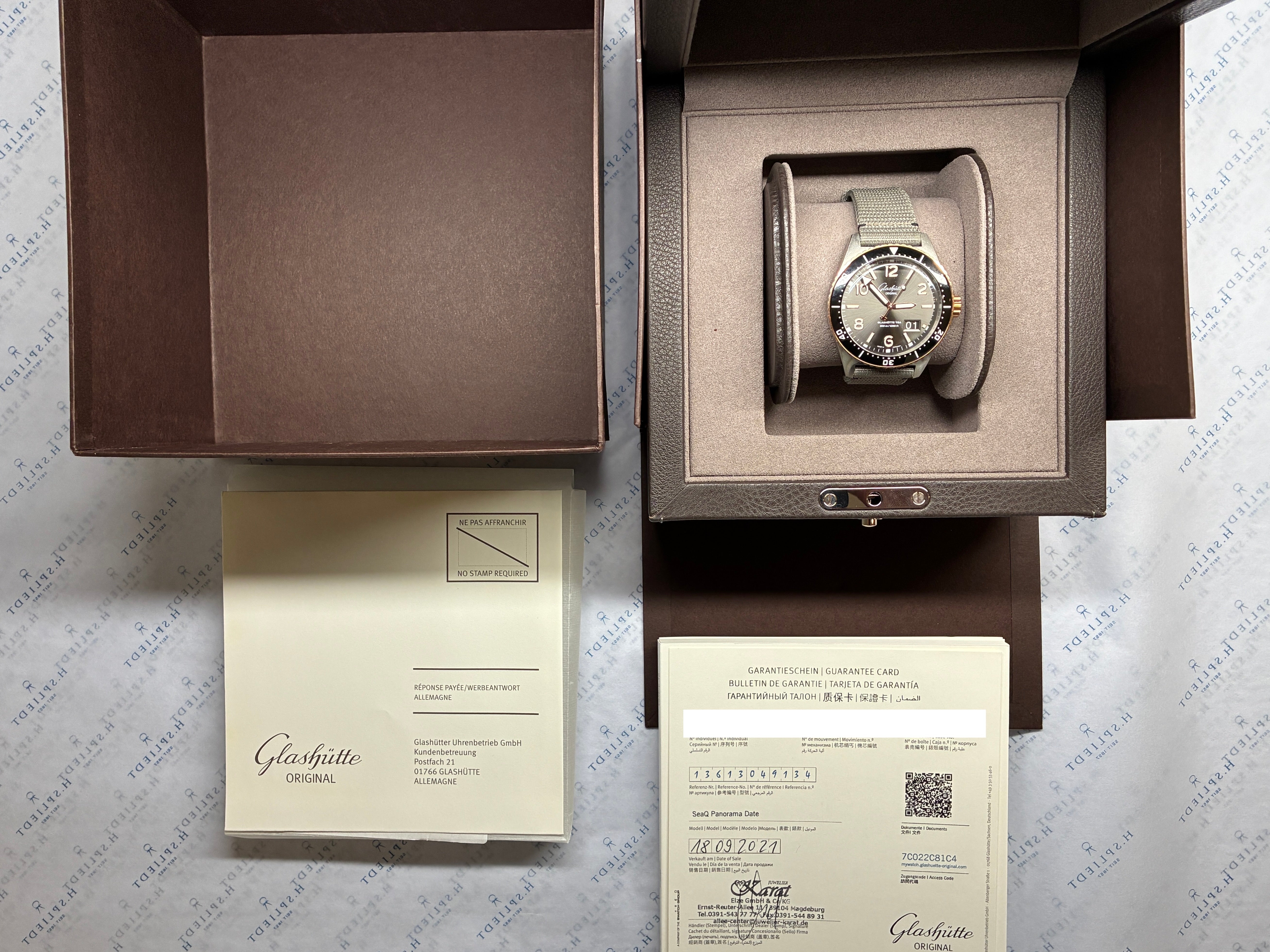 Glashütte Original SeaQ Panoramadatum Bicolor Automatik in brauner Schachtel mit Papieren