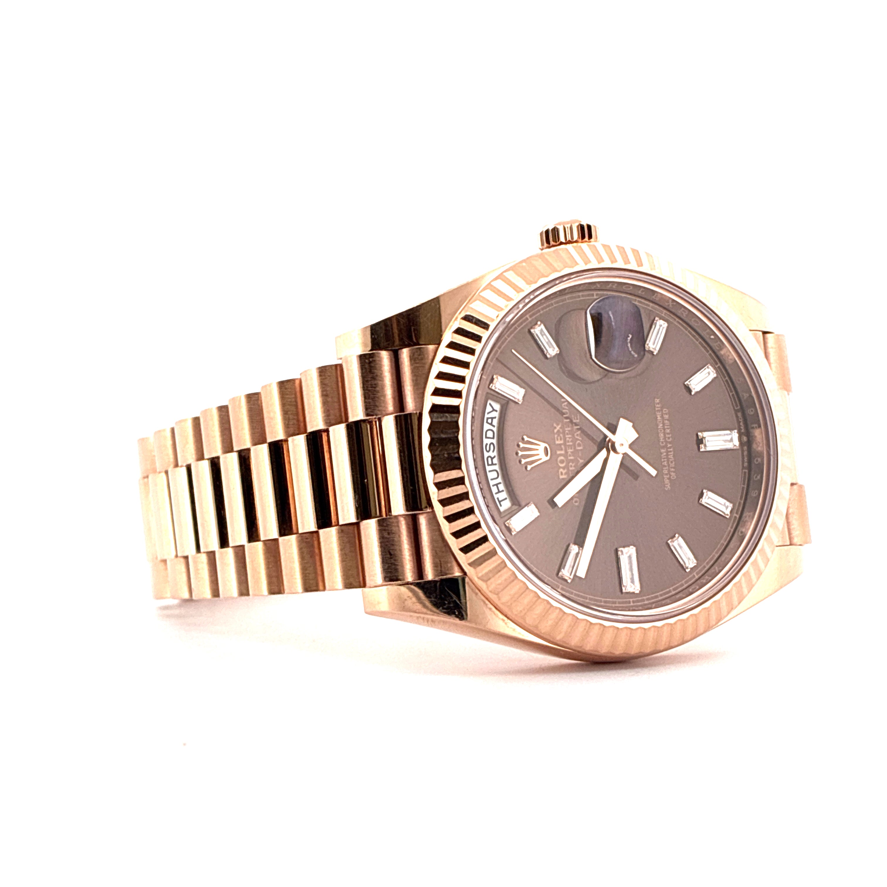 Rolex - Day-Date 40 / Roségold / Chocolate Dial / Baguette / Full-Set / 2022 - [product_sku]