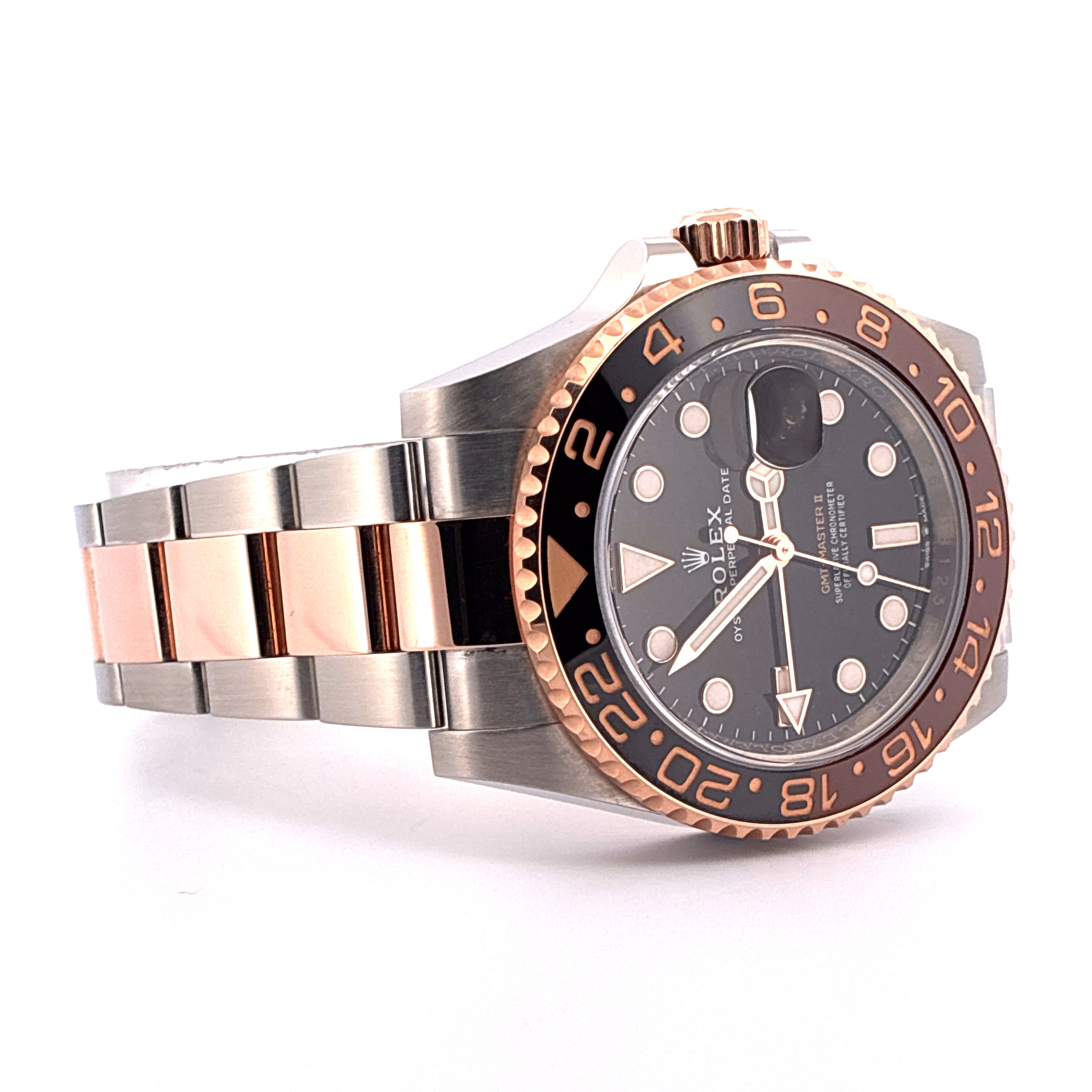 Rolex GMT-Master II Rootbeer in Gold/Stahl Automatik mit schwarzem Zifferblatt und Bicolor-Armband