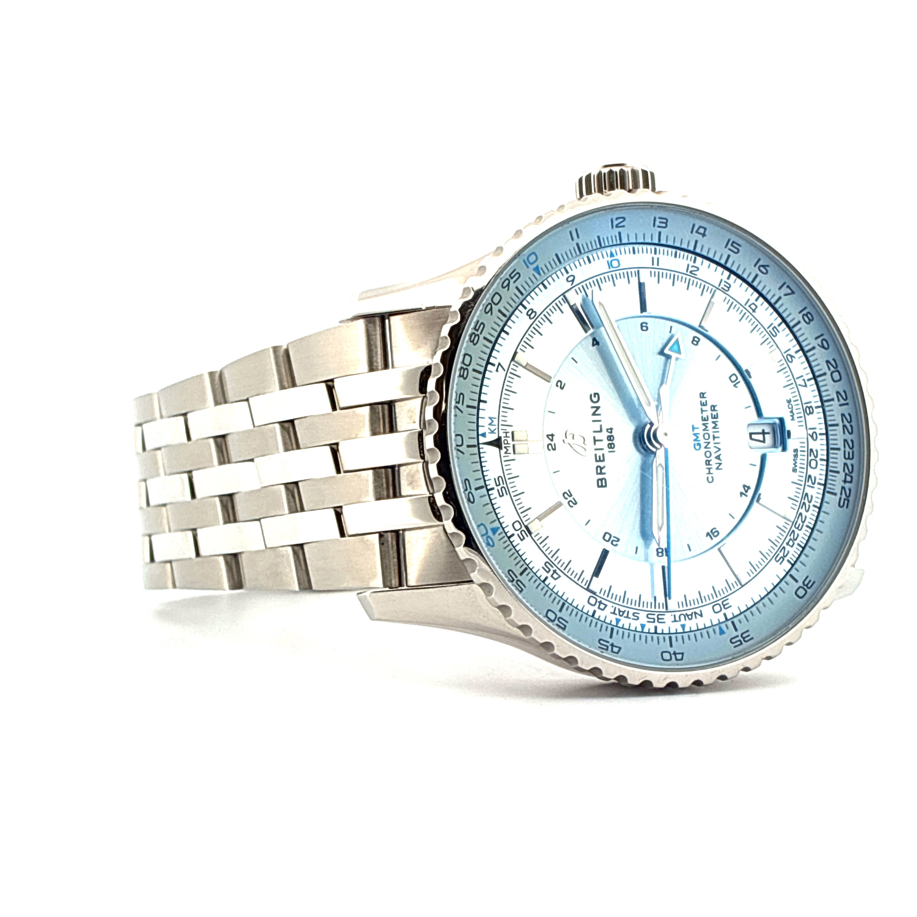 Navitimer / second strap / GMT / Ice Blue Dial / orig. Rechnung / Stainless Steel / Full-Set / 2024