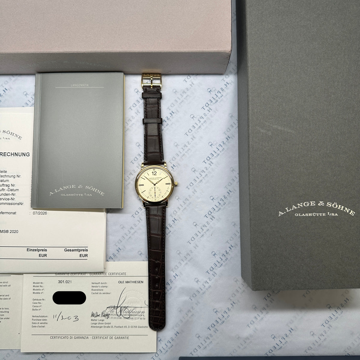 Langematik Sax-o-mat 37 mm / Service 2026 incl. Invoice / Box and Paper / perfect Condition unworn since Serv. / 2003