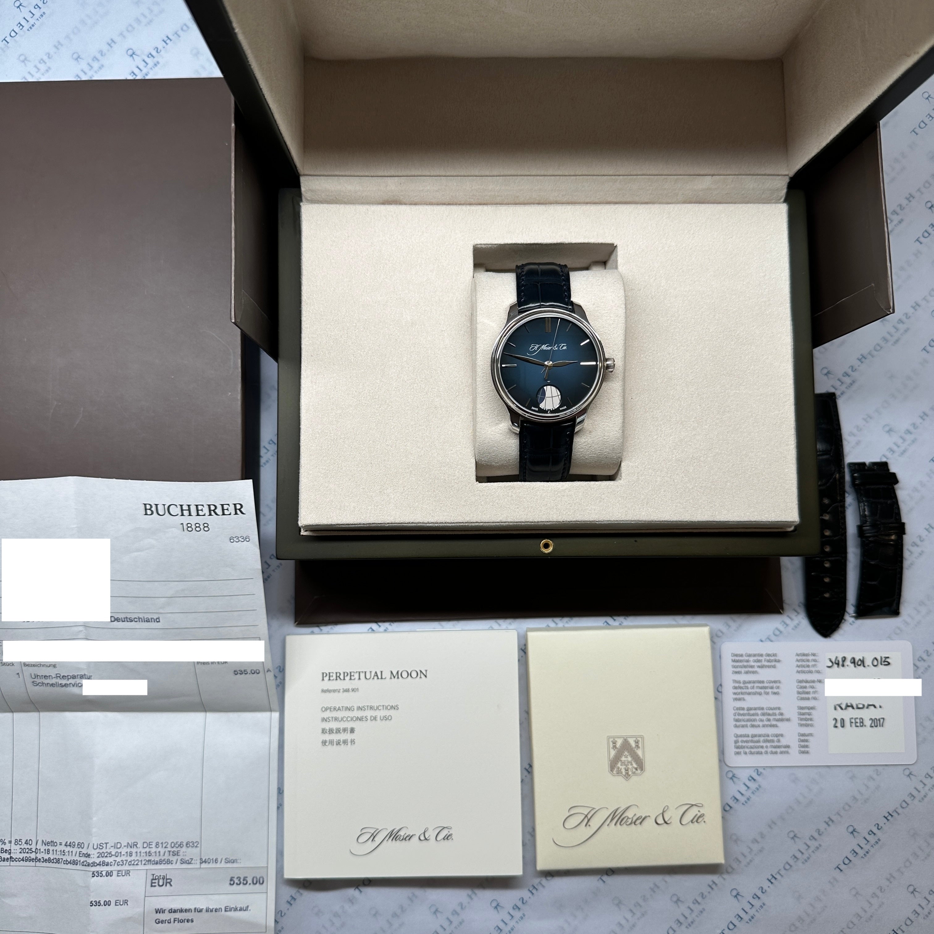Moser - Endeavour Moon Platinum Blue / 2. Armband / Full Set / premium Condition / 2017 - [product_sku]