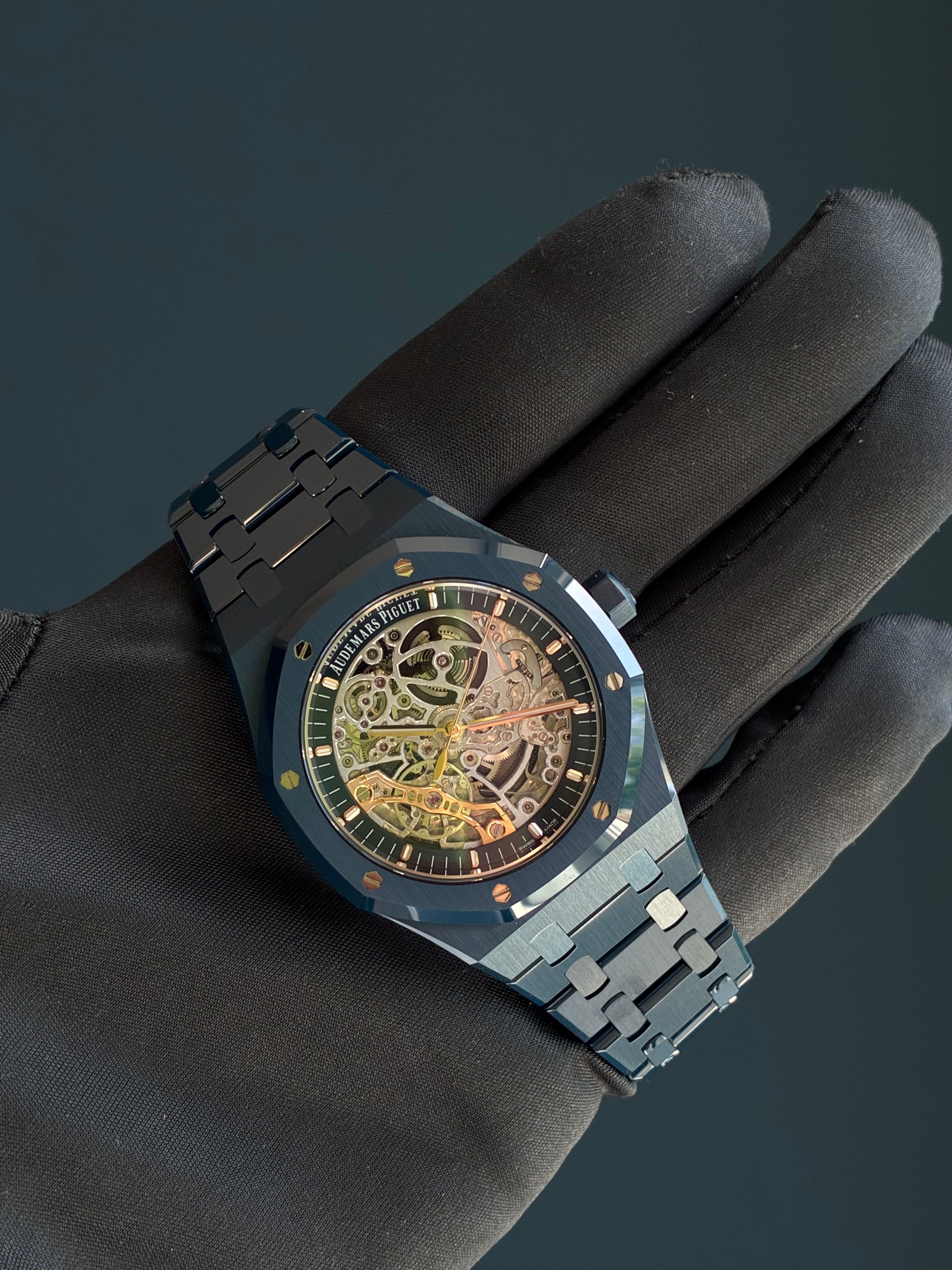 Royal Oak Blue Ceramic Double Balance Wheel Openworked / Bleu Nuit Nuage / Perfect Condition / Full Set / All Links / In Stock / Germany 2025