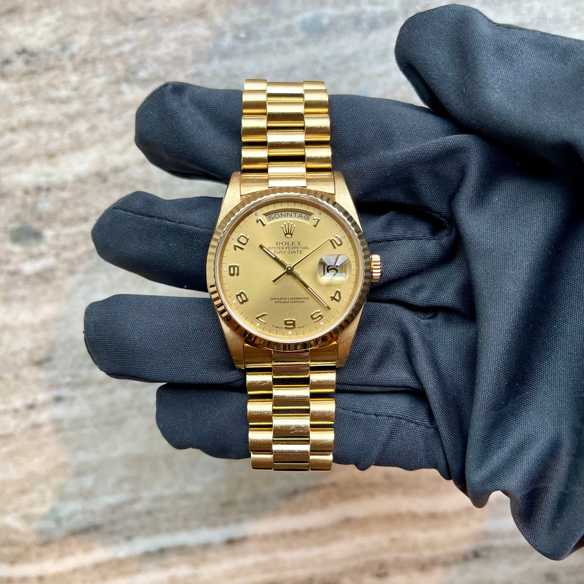 Day-Date with German weekday display / very good condition / Rolex papers / 1997
