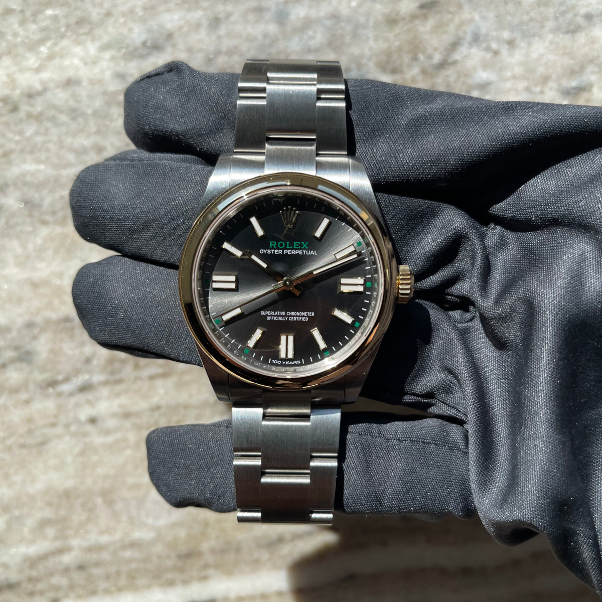 Oyster Perpetual 100 Years / BRAND NEW / rhodium dial / yellowgold bezel and crown