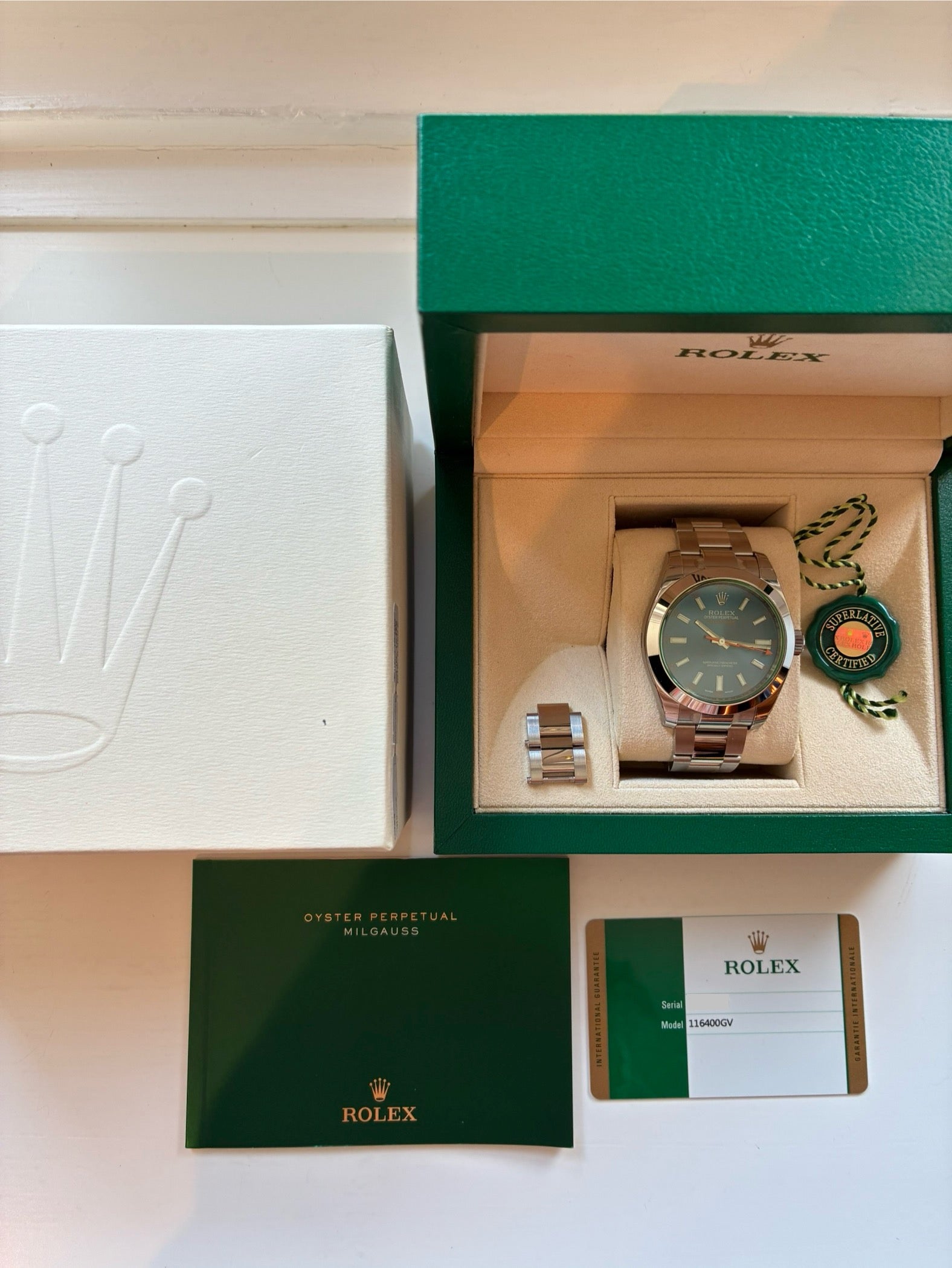 Milgauss / ungetragen / fully stickers / Z-Blue Dial / grünes Glas (2016)