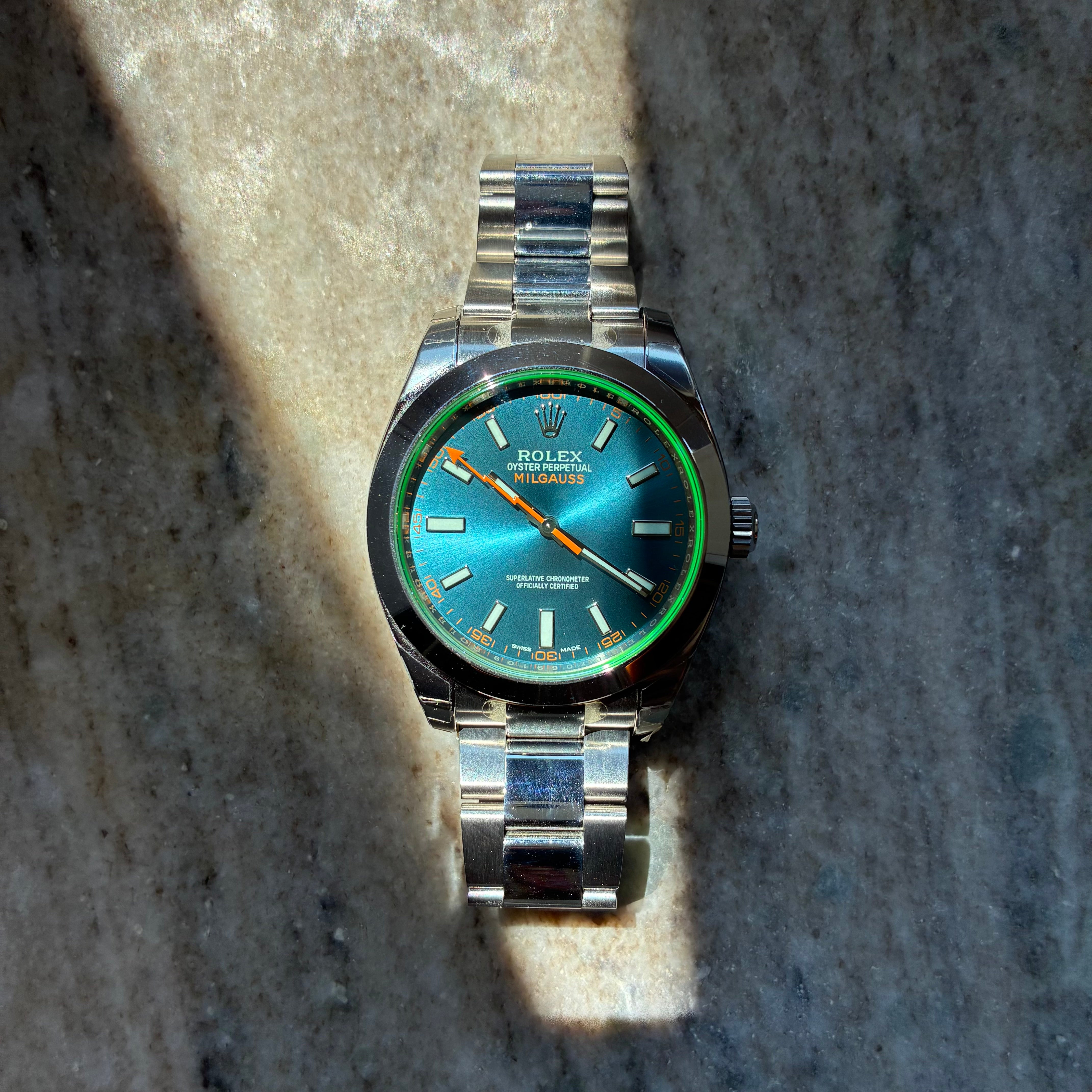 Milgauss / ungetragen / fully stickers / Z-Blue Dial / grünes Glas (2016)