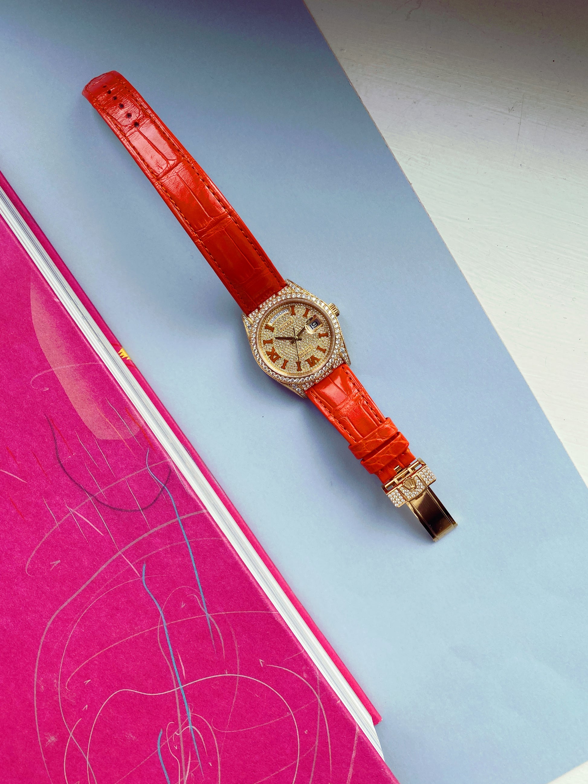 Rolex - Day-Date 36 Iced out (Orange) - Juwelier Spliedt