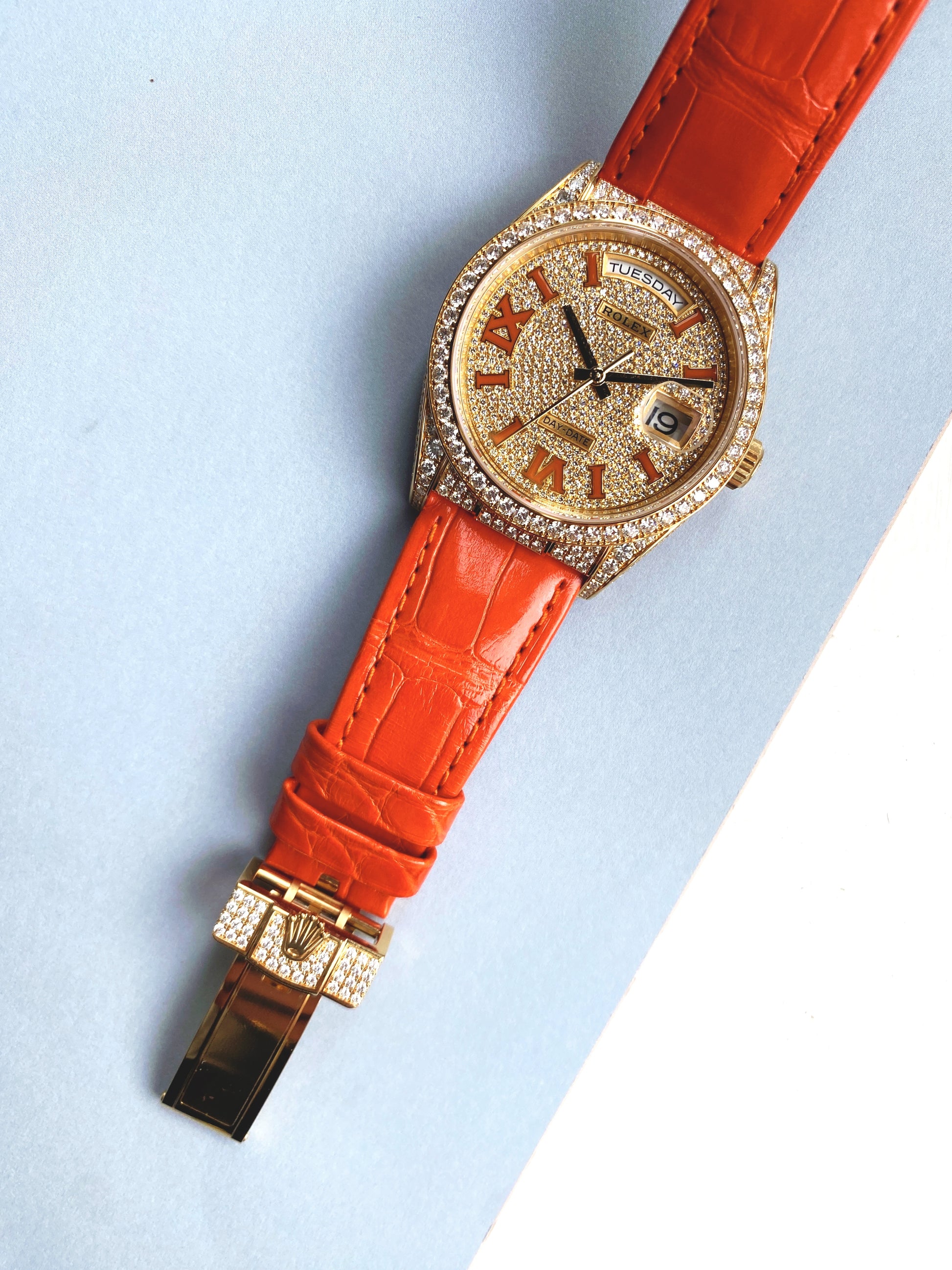 Rolex - Day-Date 36 Iced out (Orange) - Juwelier Spliedt