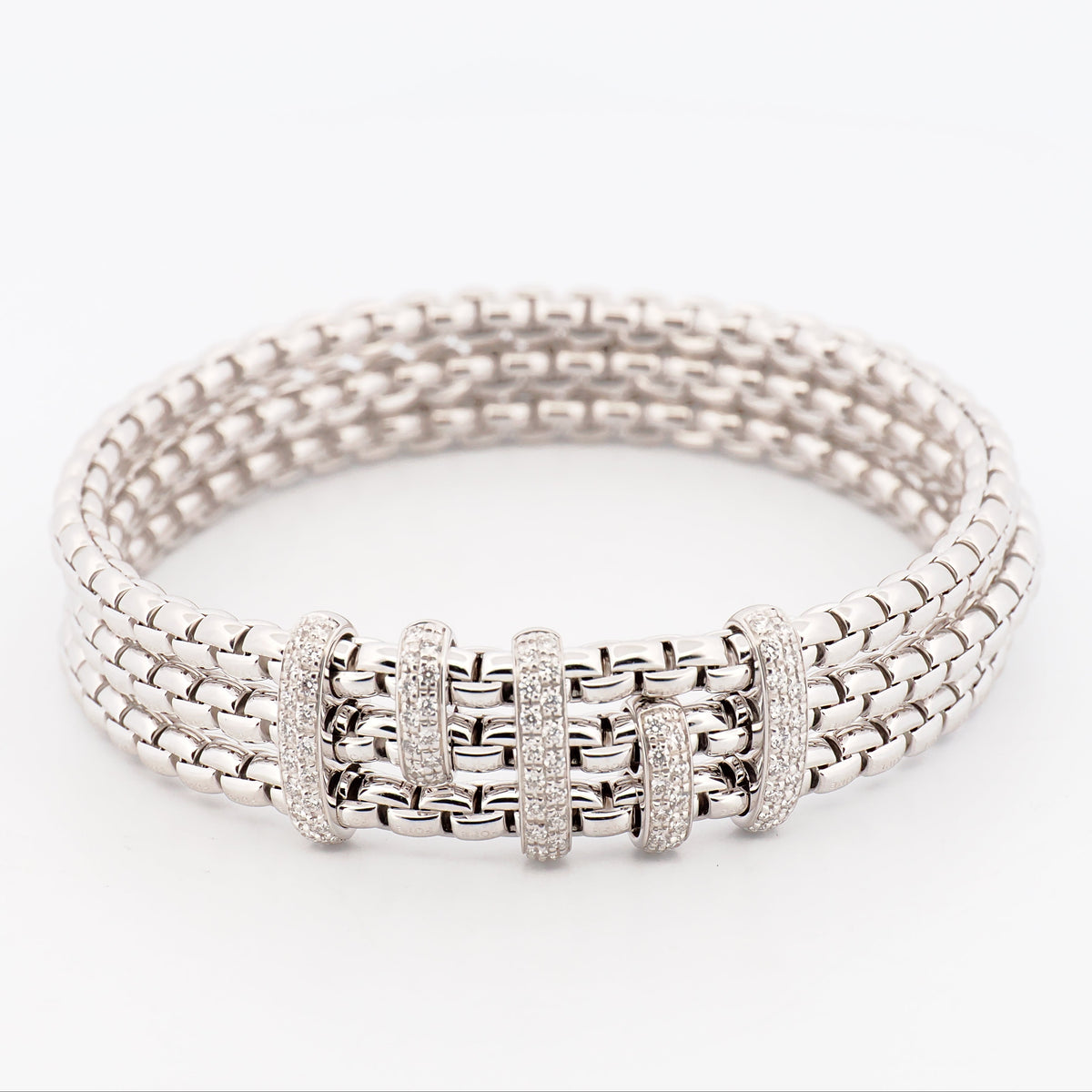 Flex’it-Armband mit Triple-Mesh aus 18 Karat Gold und Diamant-Pavé Gr. M